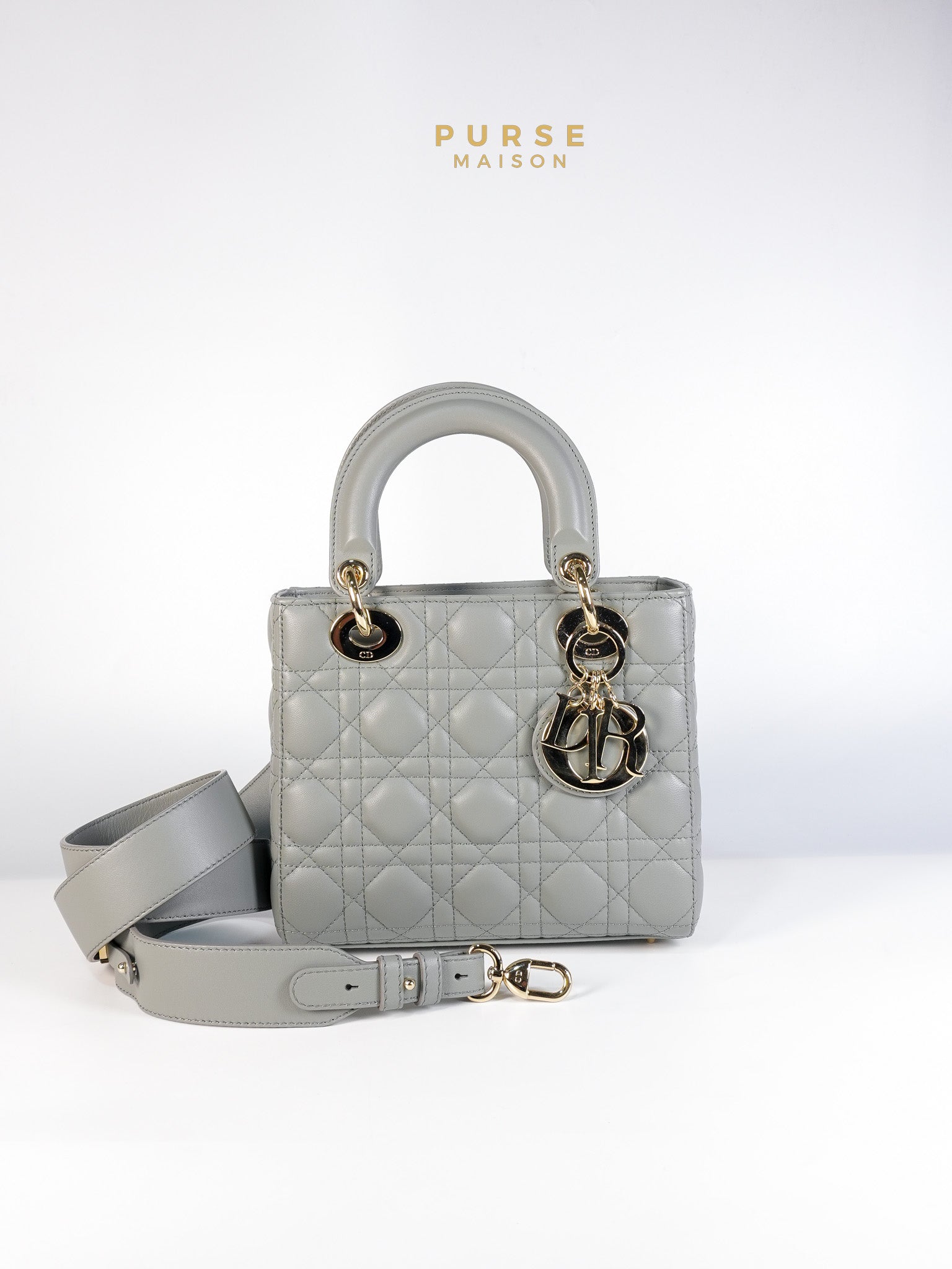 Lady Dior MyABCDior Small in Gray Cannage Lambskin Leather and Light Gold Hardware | Purse Maison Luxury Bags Shop