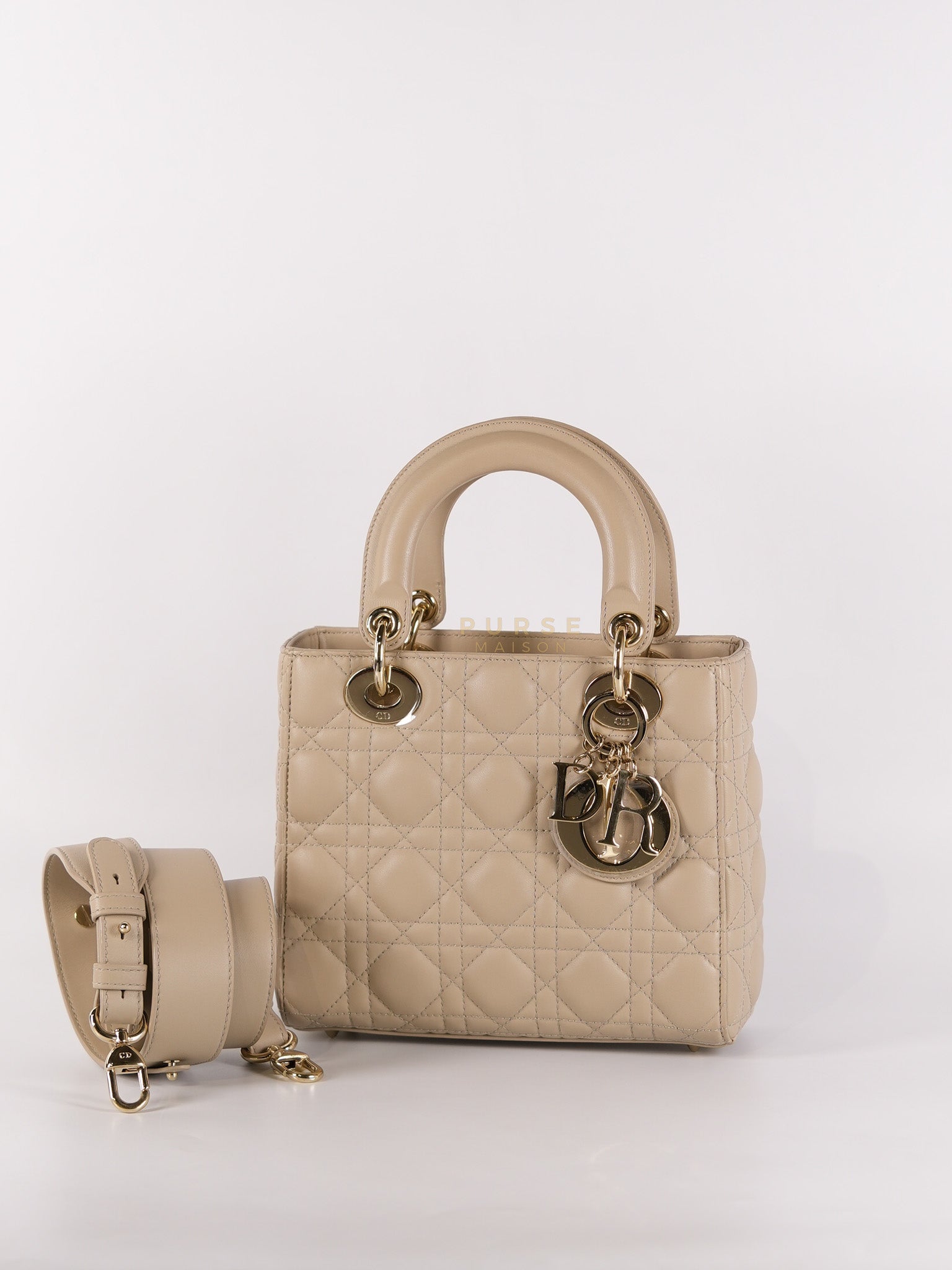 Lady Dior MyABCDior Small in Light Beige Cannage Lambskin Leather and Light Gold Hardware | Purse Maison Luxury Bags Shop