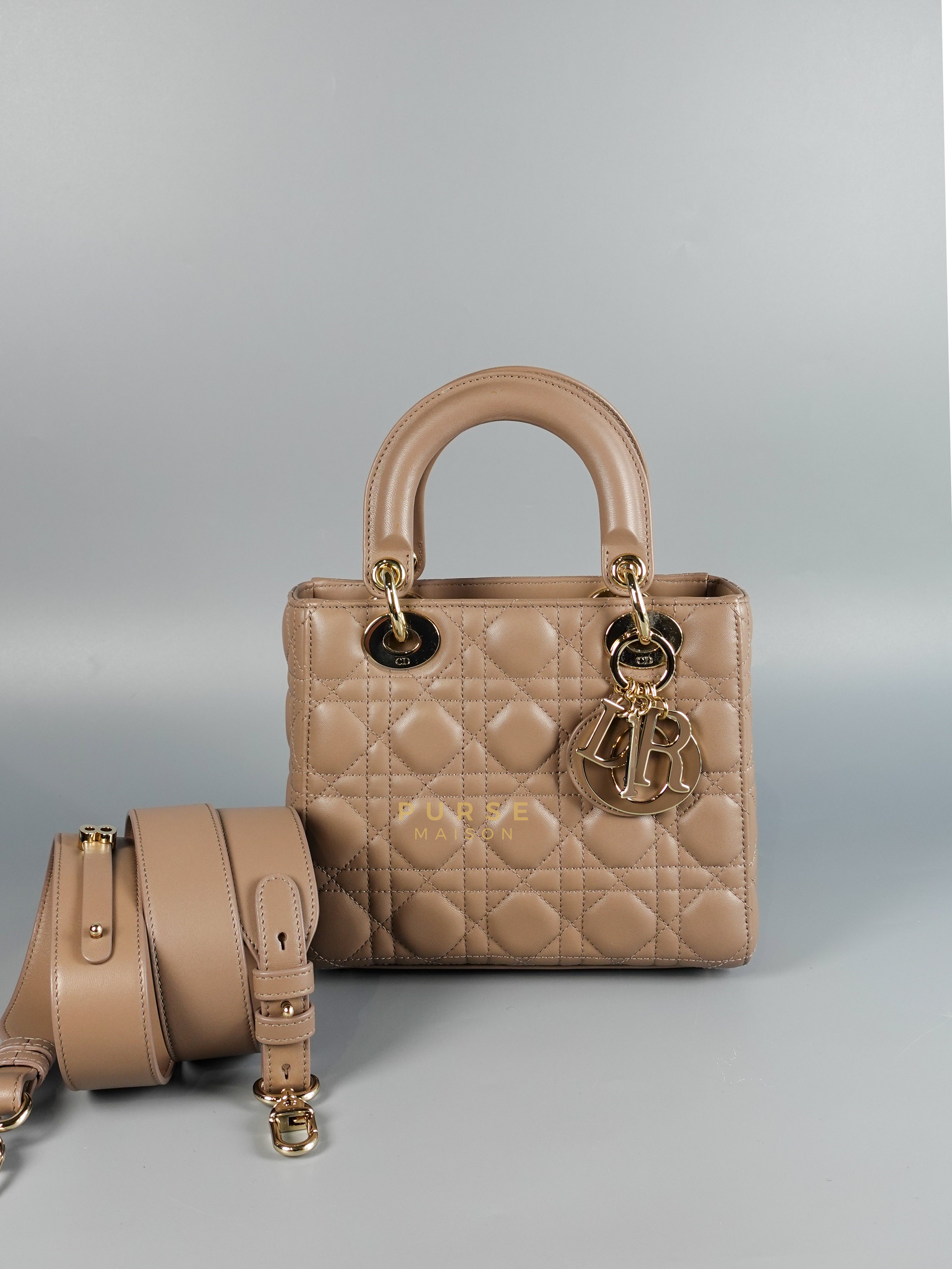 Lady Dior MyABCDior Small in Warm Taupe Lambskin and Gold Hardware | Purse Maison Luxury Bags Shop