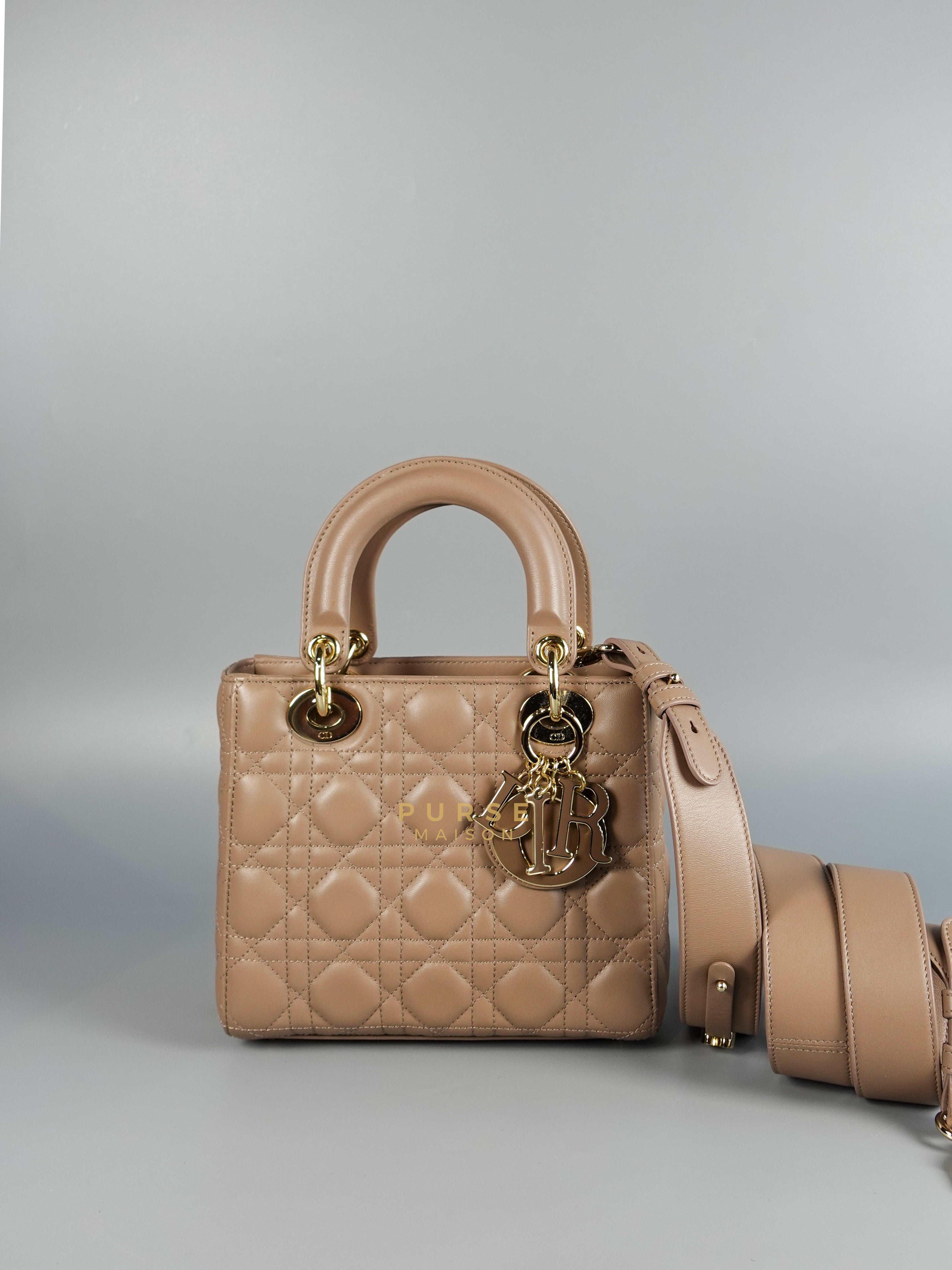 Lady Dior MyABCDior Small in Warm Taupe Lambskin and Gold Hardware | Purse Maison Luxury Bags Shop