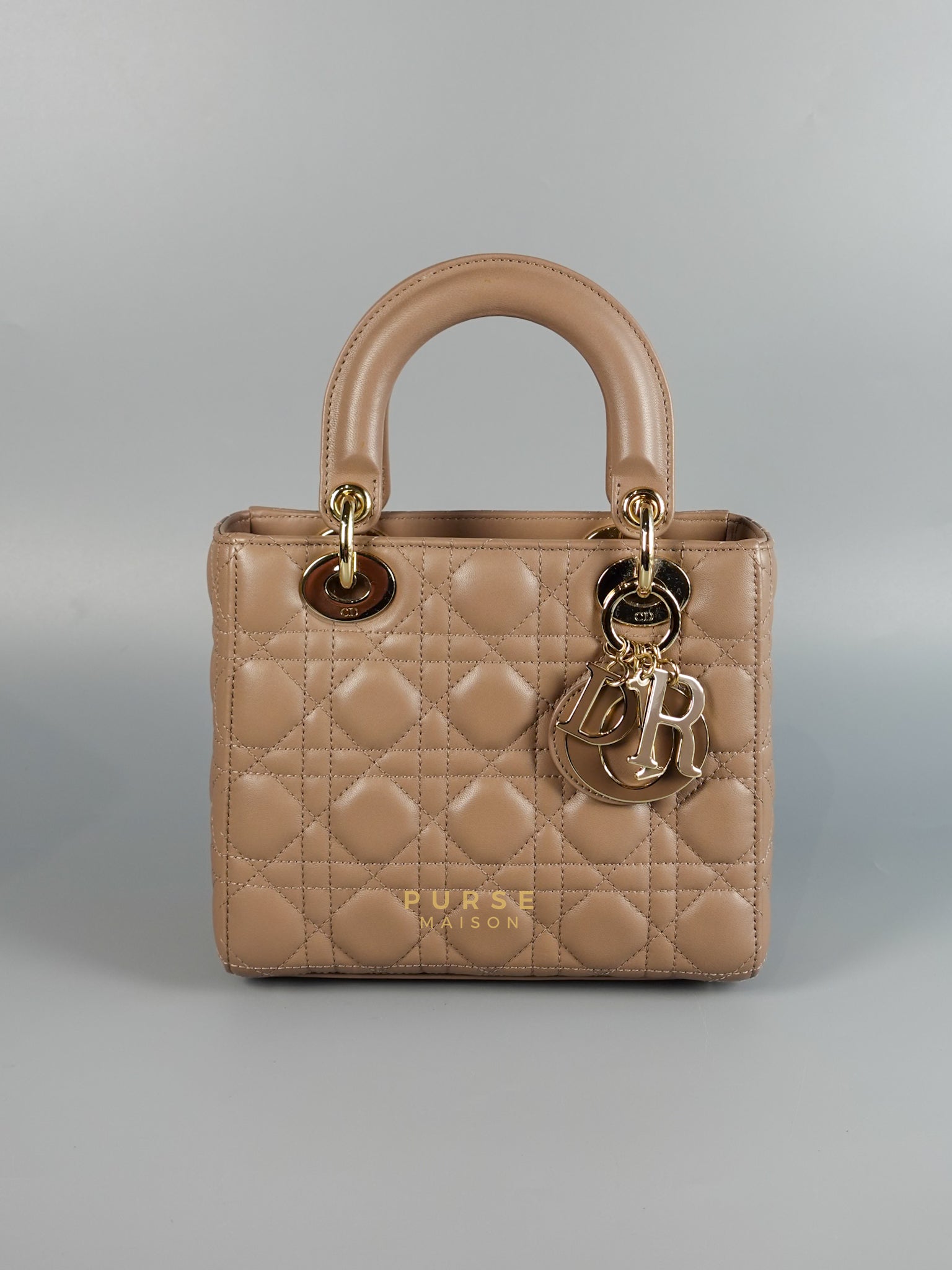 Lady Dior MyABCDior Small in Warm Taupe Lambskin and Gold Hardware | Purse Maison Luxury Bags Shop