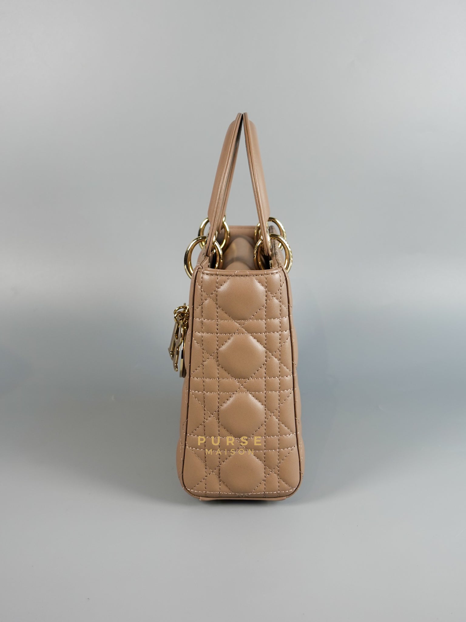 Lady Dior MyABCDior Small in Warm Taupe Lambskin and Gold Hardware | Purse Maison Luxury Bags Shop