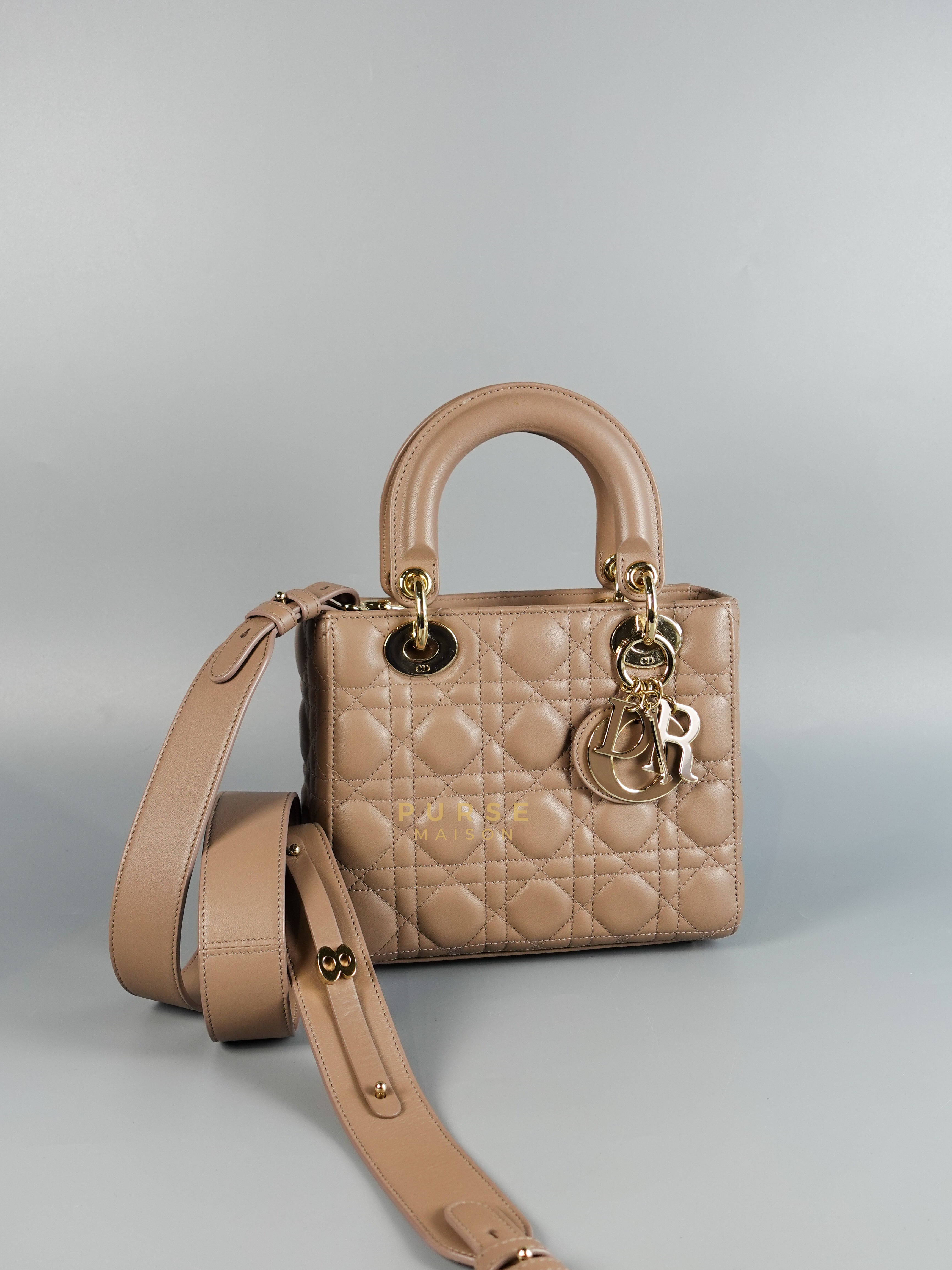 Lady Dior MyABCDior Small in Warm Taupe Lambskin and Gold Hardware | Purse Maison Luxury Bags Shop