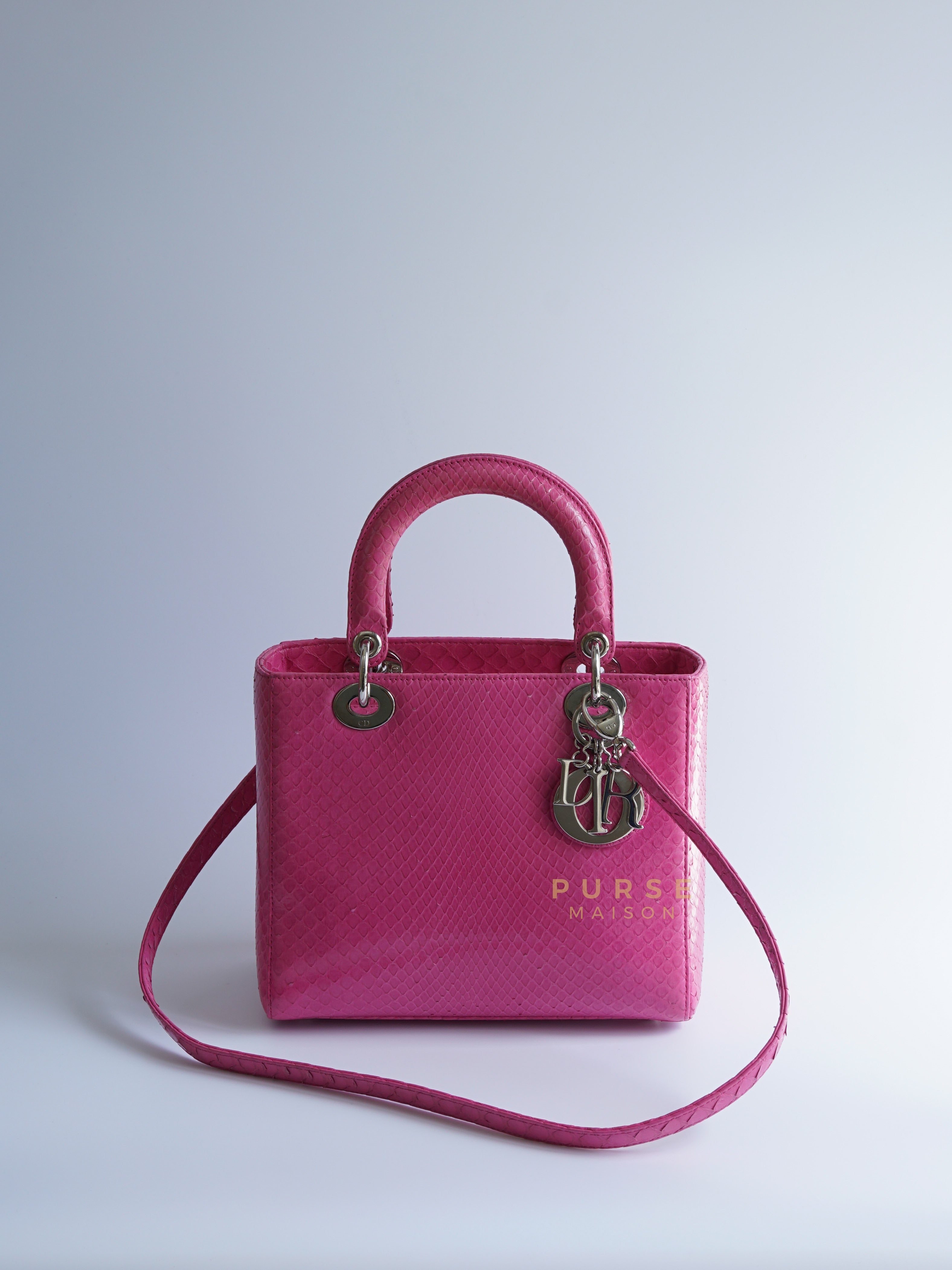 Lady Dior Python Pink Medium Silver Hardware | Purse Maison Luxury Bags Shop