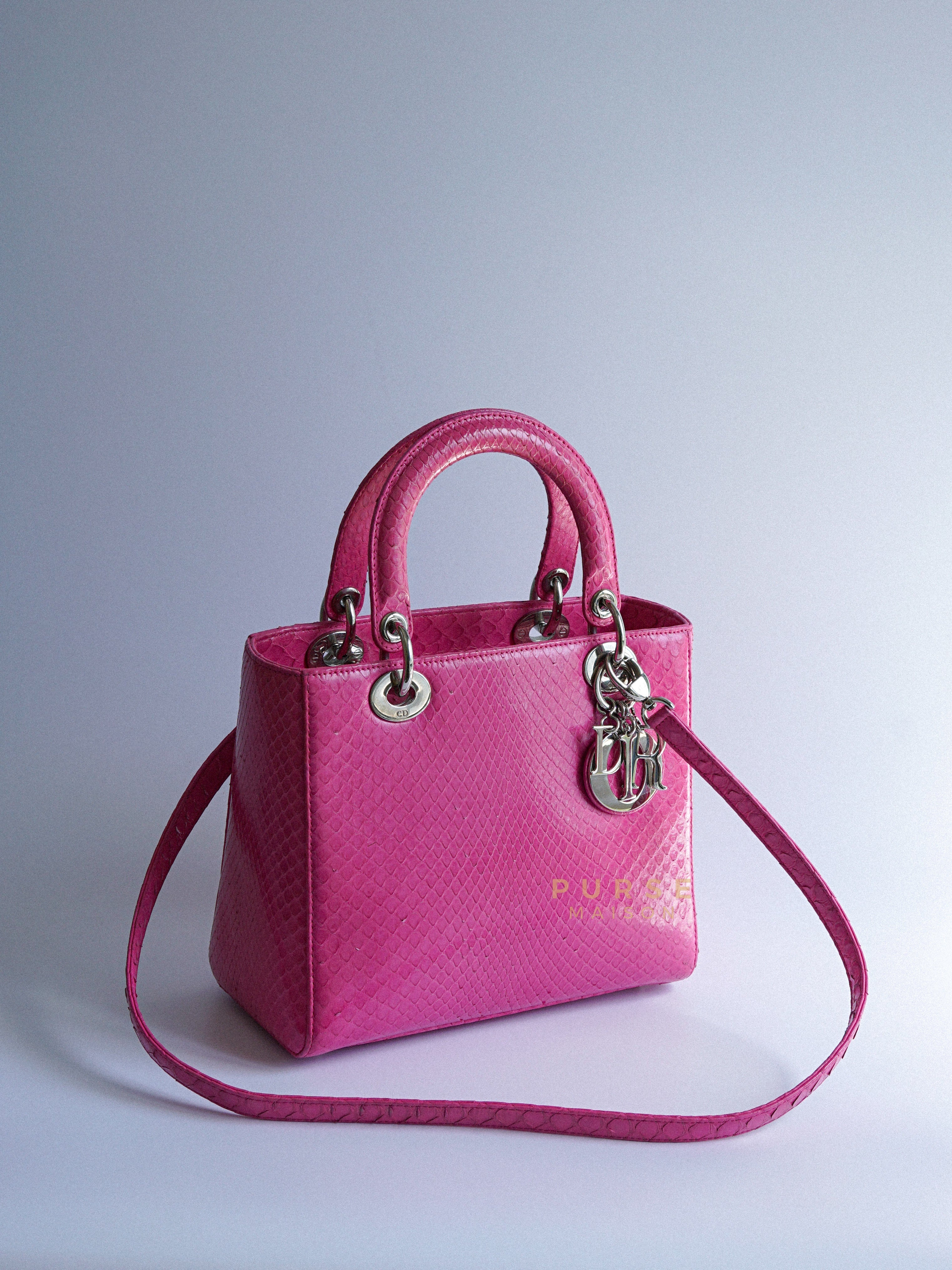 Lady Dior Python Pink Medium Silver Hardware | Purse Maison Luxury Bags Shop
