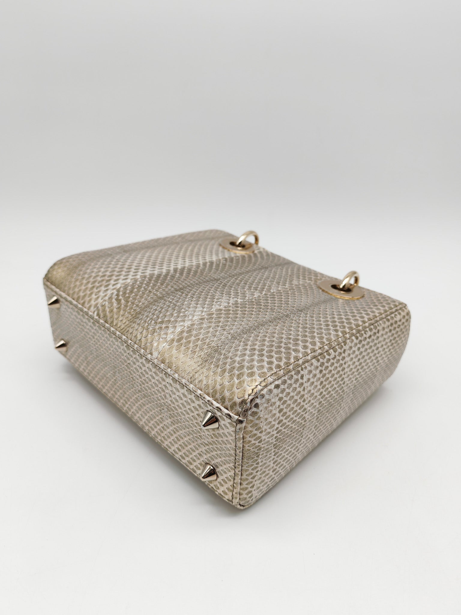 Lady Dior Python Small in Metallic Gold Snakeskin Leather Handbag Light Gold Hardware | Purse Maison Luxury Bags Shop