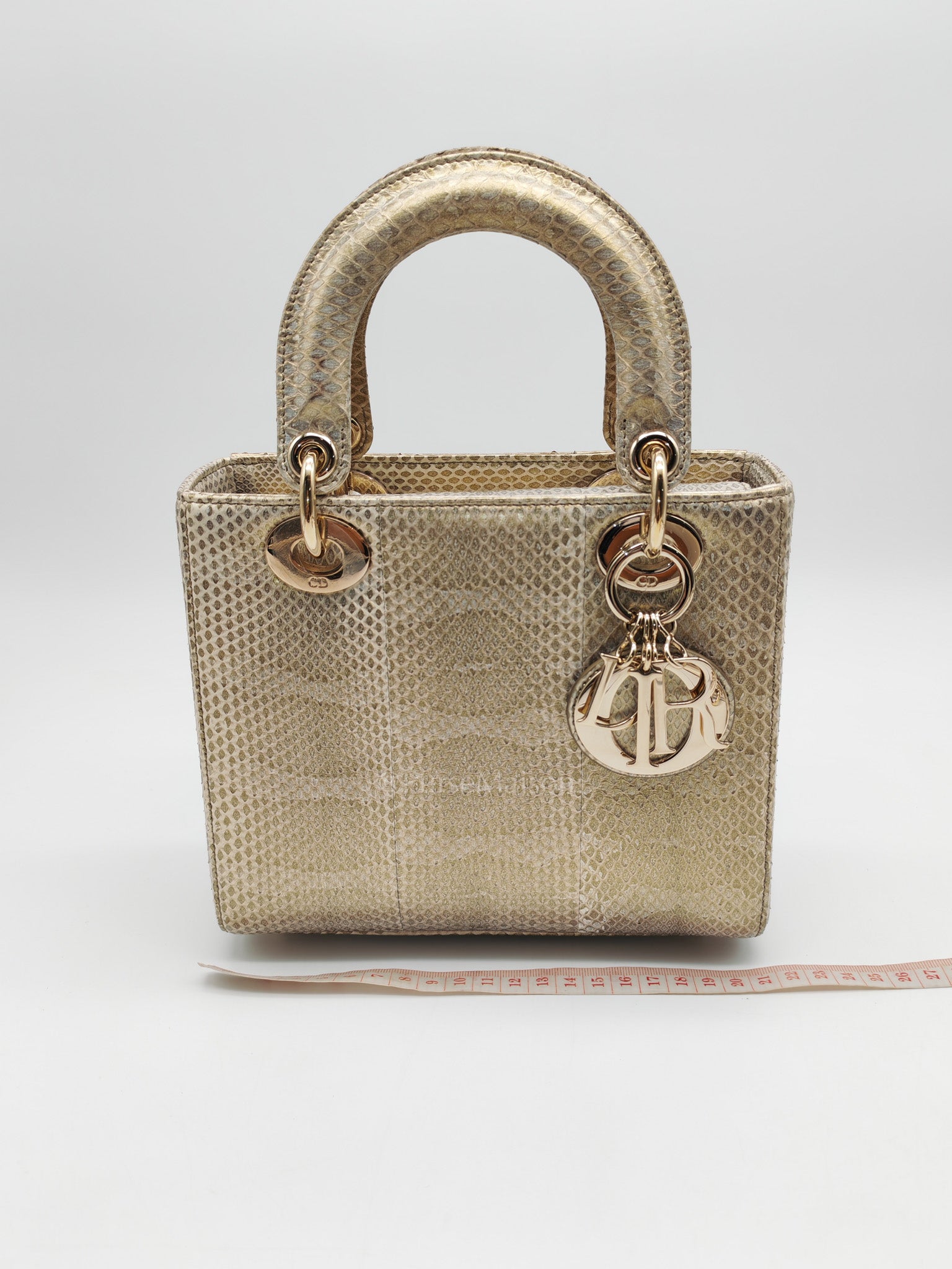 Lady Dior Python Small in Metallic Gold Snakeskin Leather Handbag Light Gold Hardware | Purse Maison Luxury Bags Shop