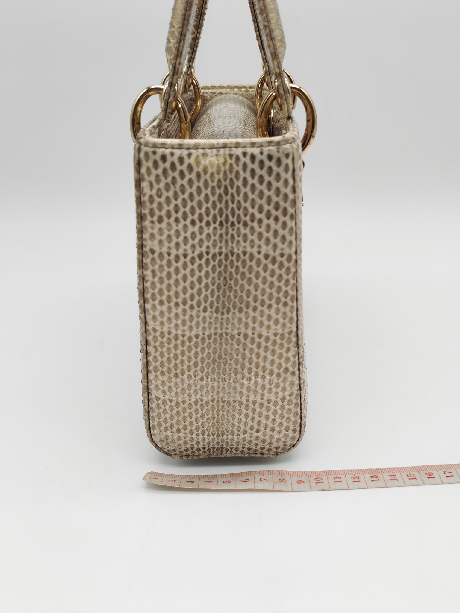 Lady Dior Python Small in Metallic Gold Snakeskin Leather Handbag Light Gold Hardware | Purse Maison Luxury Bags Shop