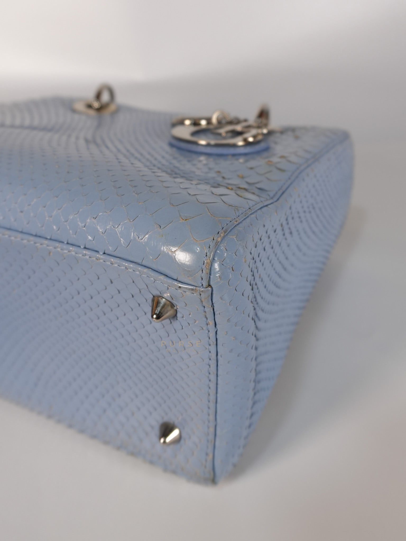Lady Dior Python Small in Sky Blue Silver Hardware | Purse Maison Luxury Bags Shop