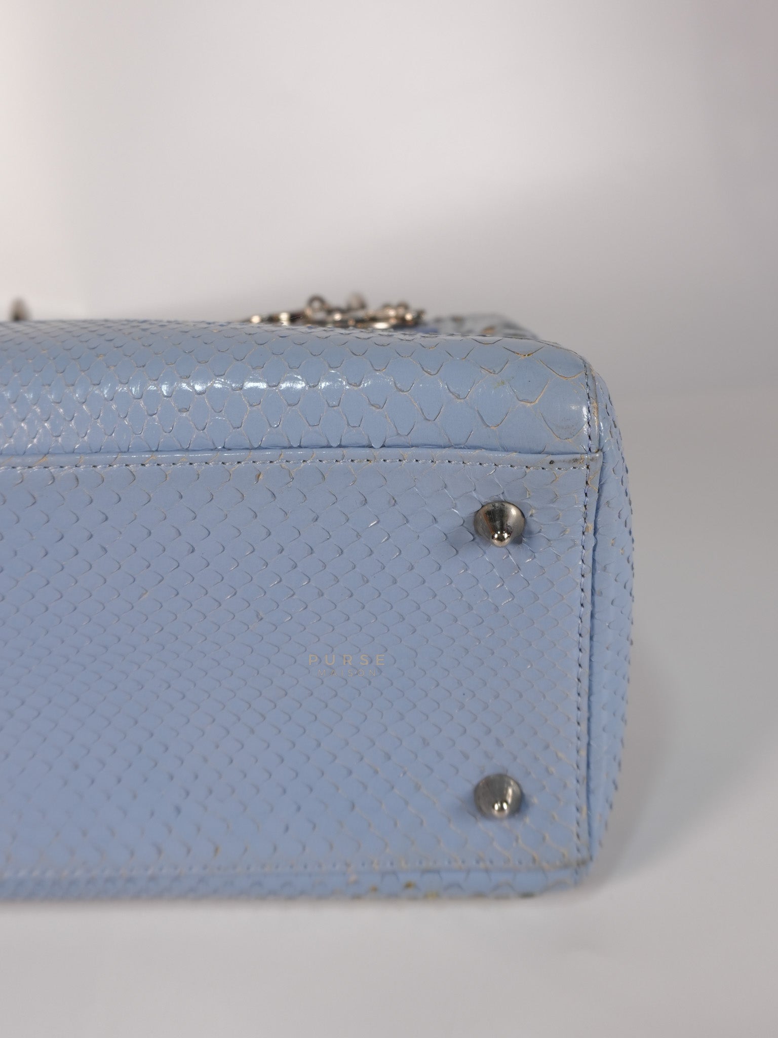 Lady Dior Python Small in Sky Blue Silver Hardware | Purse Maison Luxury Bags Shop