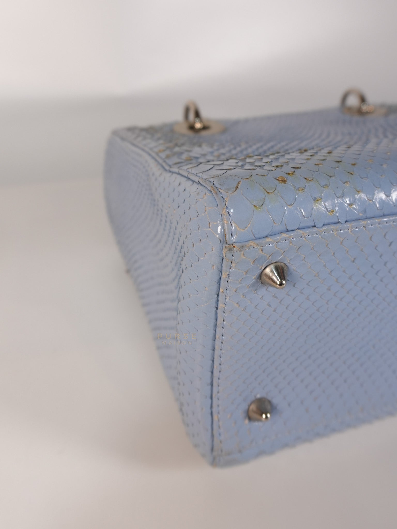 Lady Dior Python Small in Sky Blue Silver Hardware | Purse Maison Luxury Bags Shop