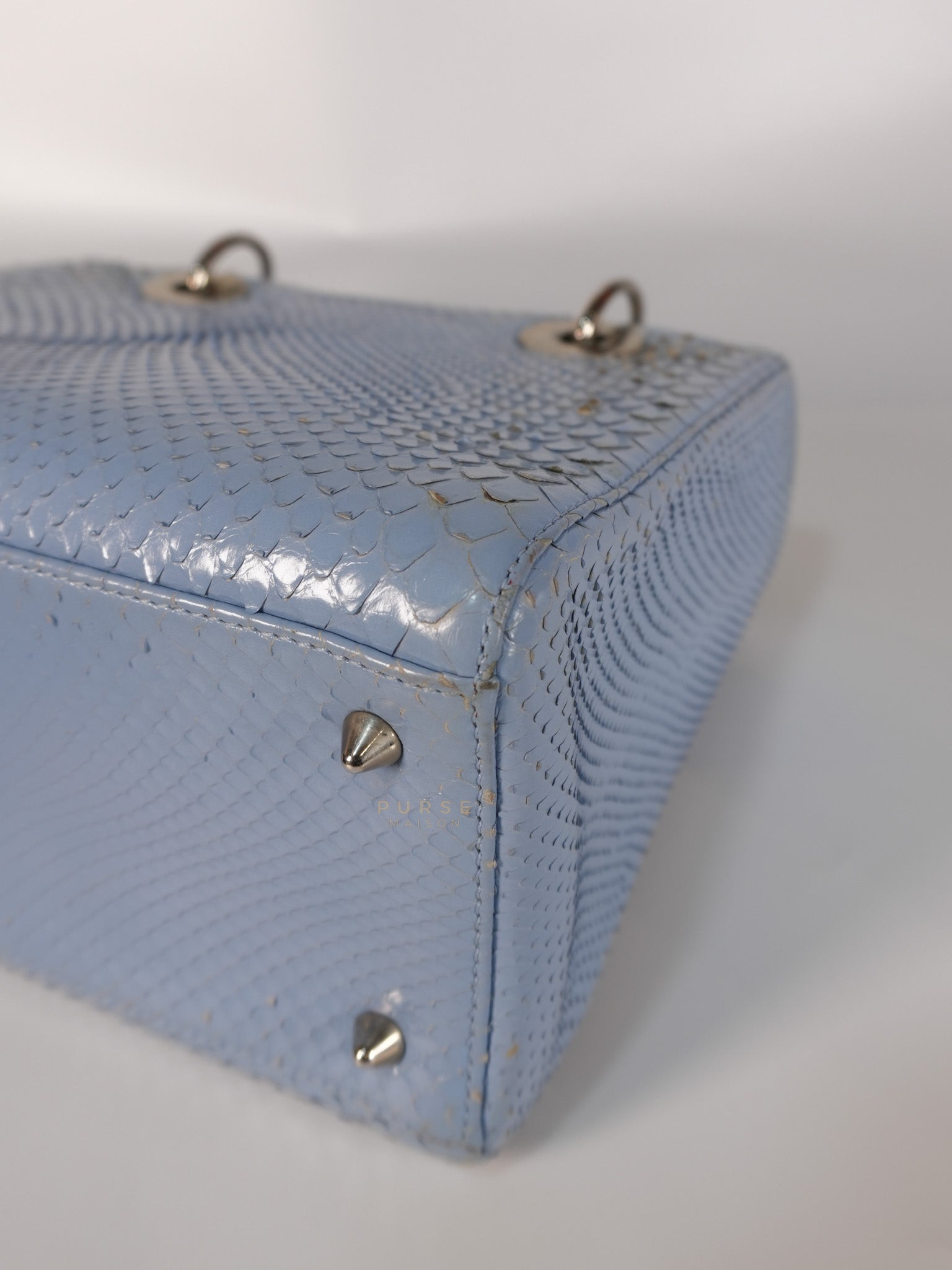 Lady Dior Python Small in Sky Blue Silver Hardware | Purse Maison Luxury Bags Shop