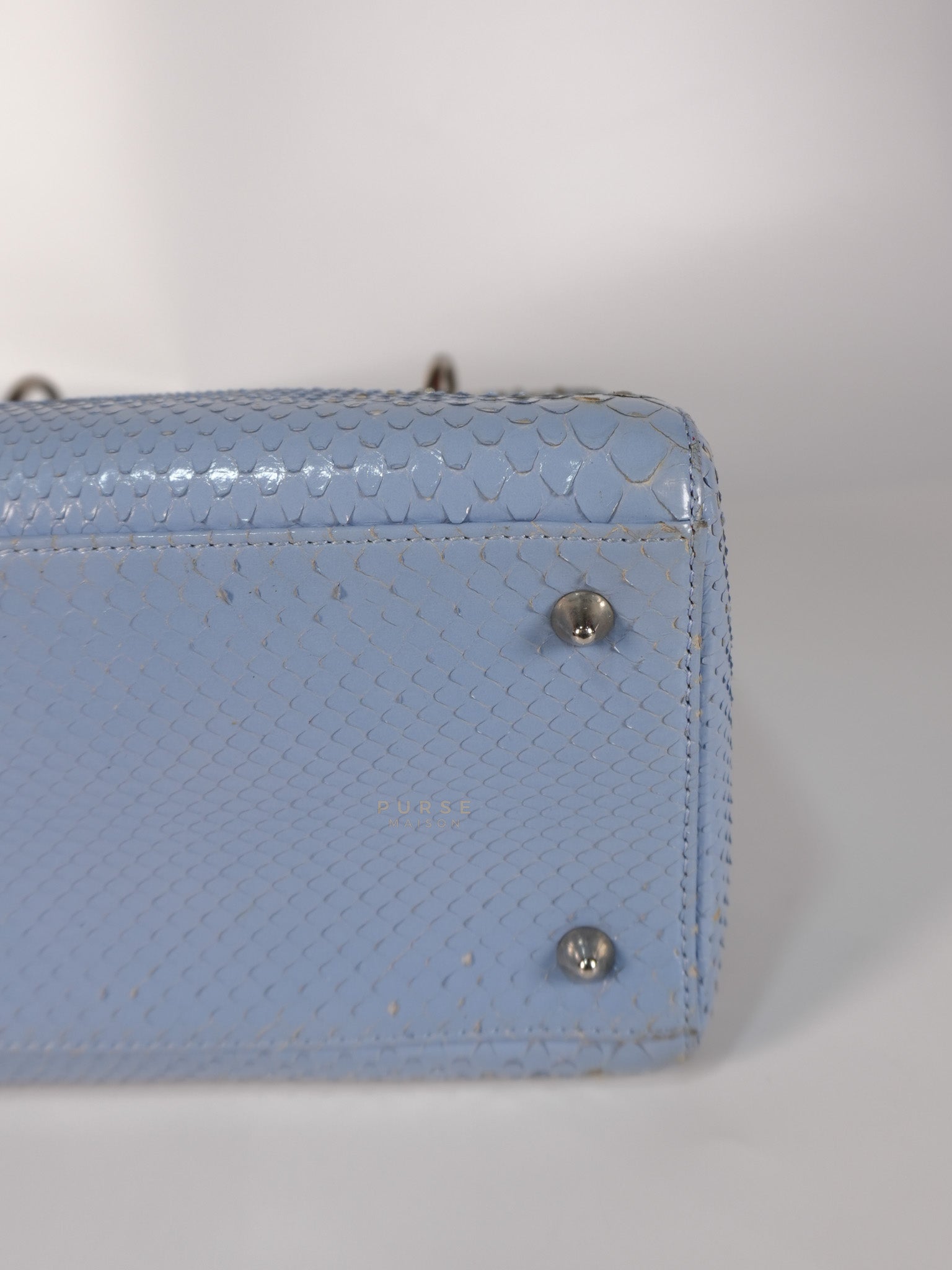 Lady Dior Python Small in Sky Blue Silver Hardware | Purse Maison Luxury Bags Shop