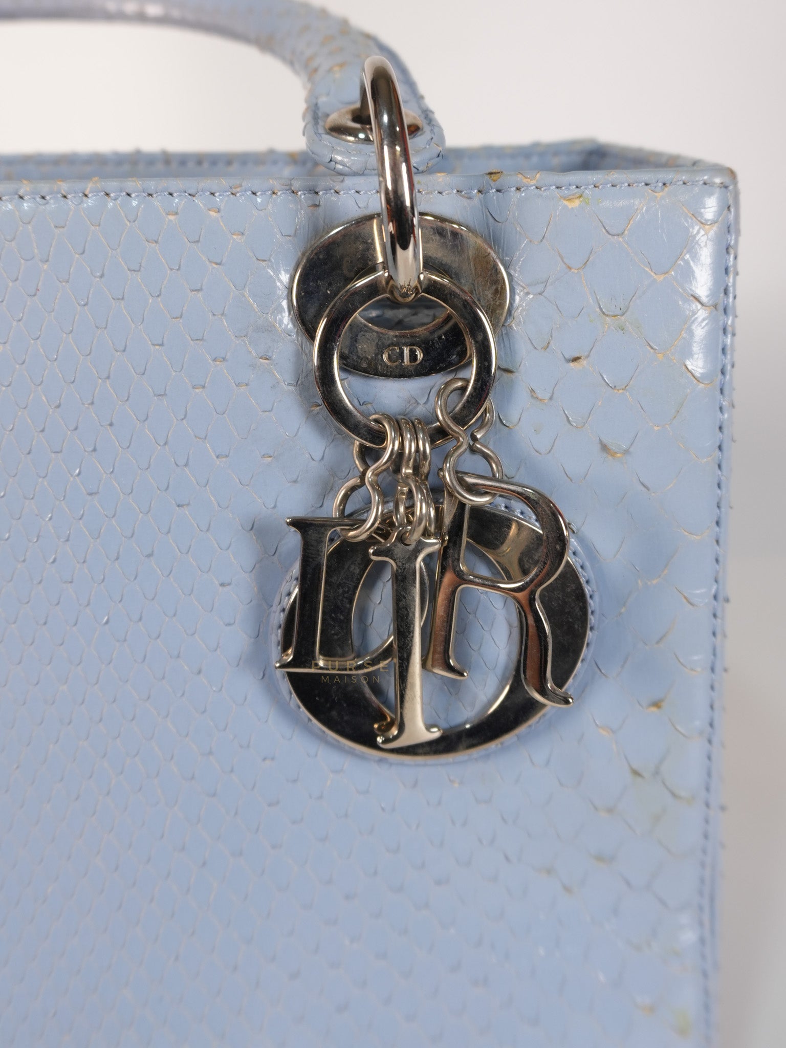 Lady Dior Python Small in Sky Blue Silver Hardware | Purse Maison Luxury Bags Shop