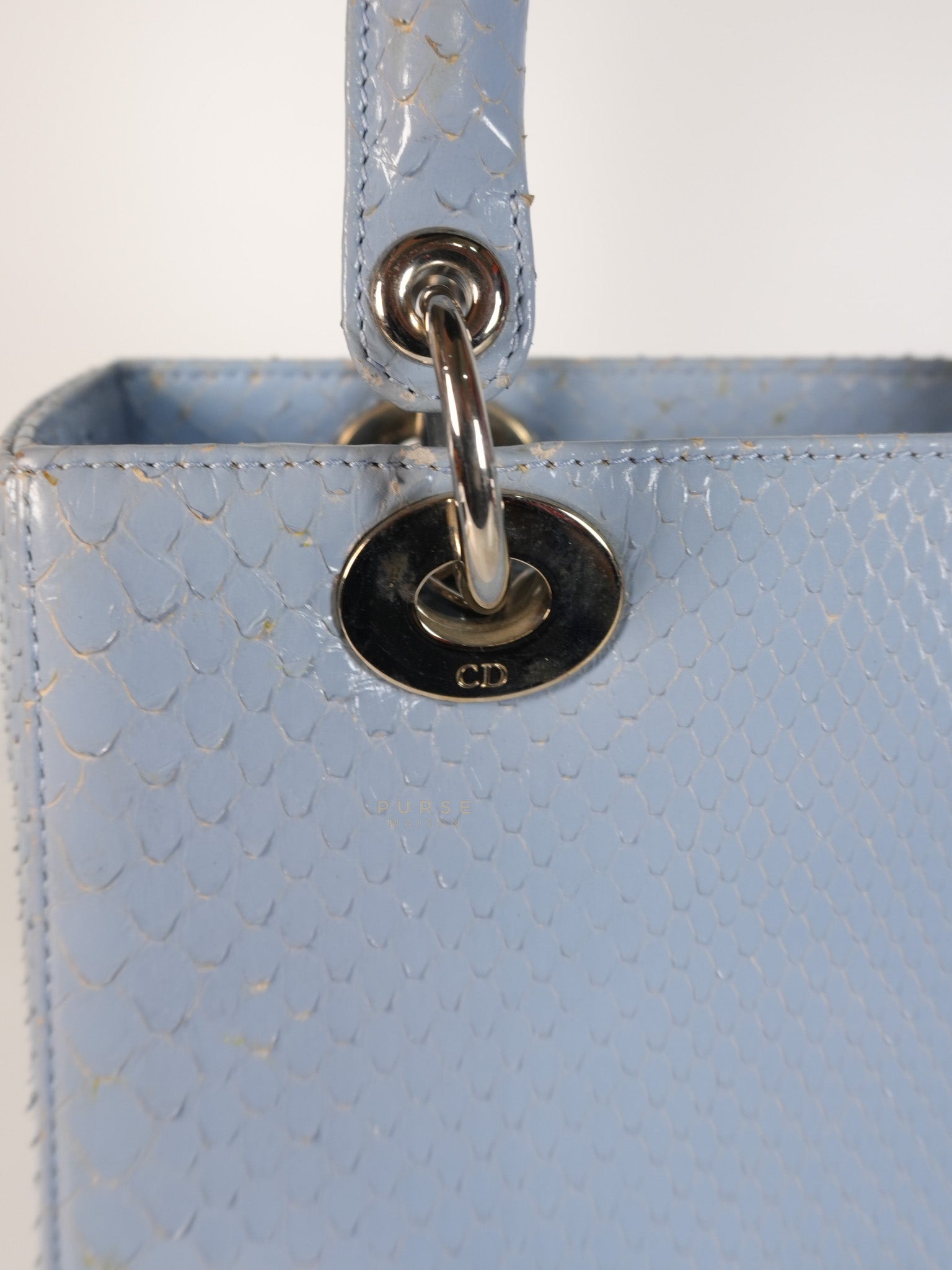 Lady Dior Python Small in Sky Blue Silver Hardware | Purse Maison Luxury Bags Shop