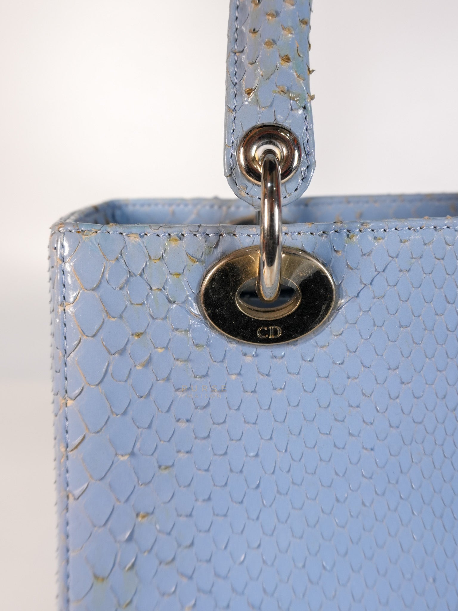 Lady Dior Python Small in Sky Blue Silver Hardware | Purse Maison Luxury Bags Shop