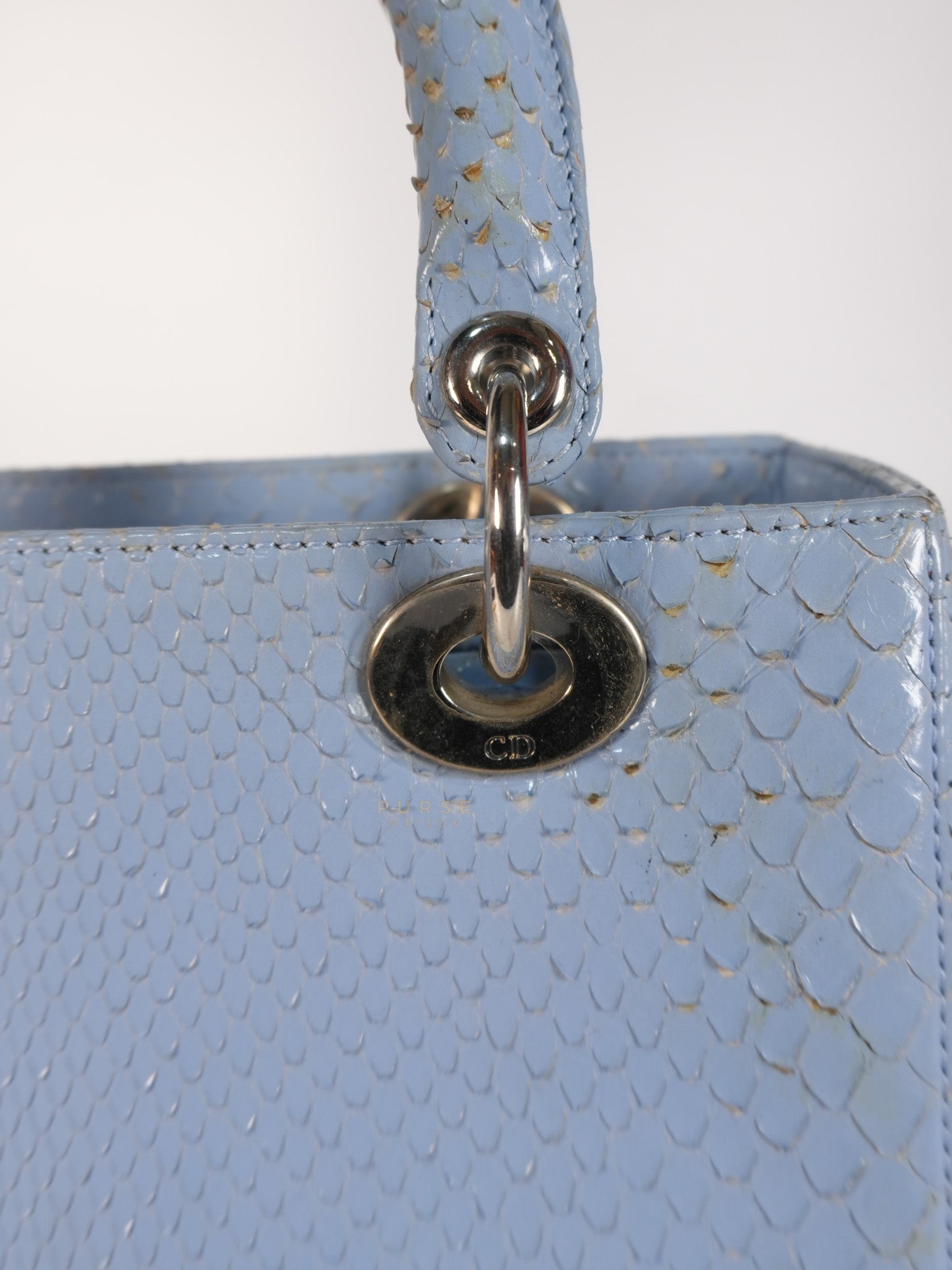 Lady Dior Python Small in Sky Blue Silver Hardware | Purse Maison Luxury Bags Shop