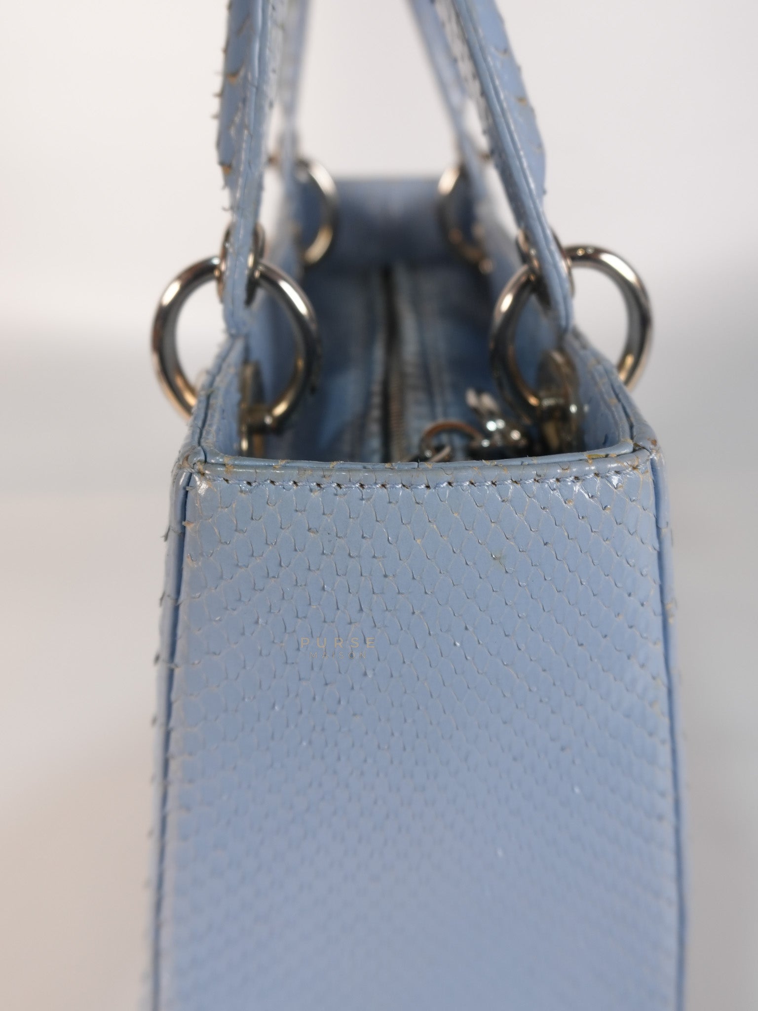Lady Dior Python Small in Sky Blue Silver Hardware | Purse Maison Luxury Bags Shop