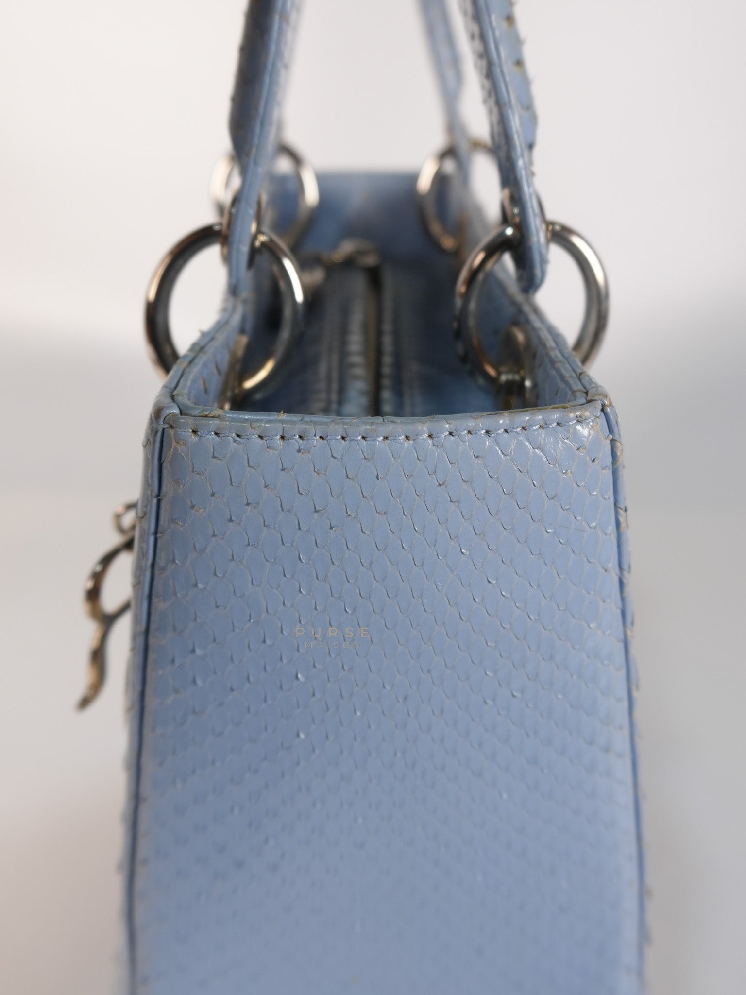 Lady Dior Python Small in Sky Blue Silver Hardware | Purse Maison Luxury Bags Shop