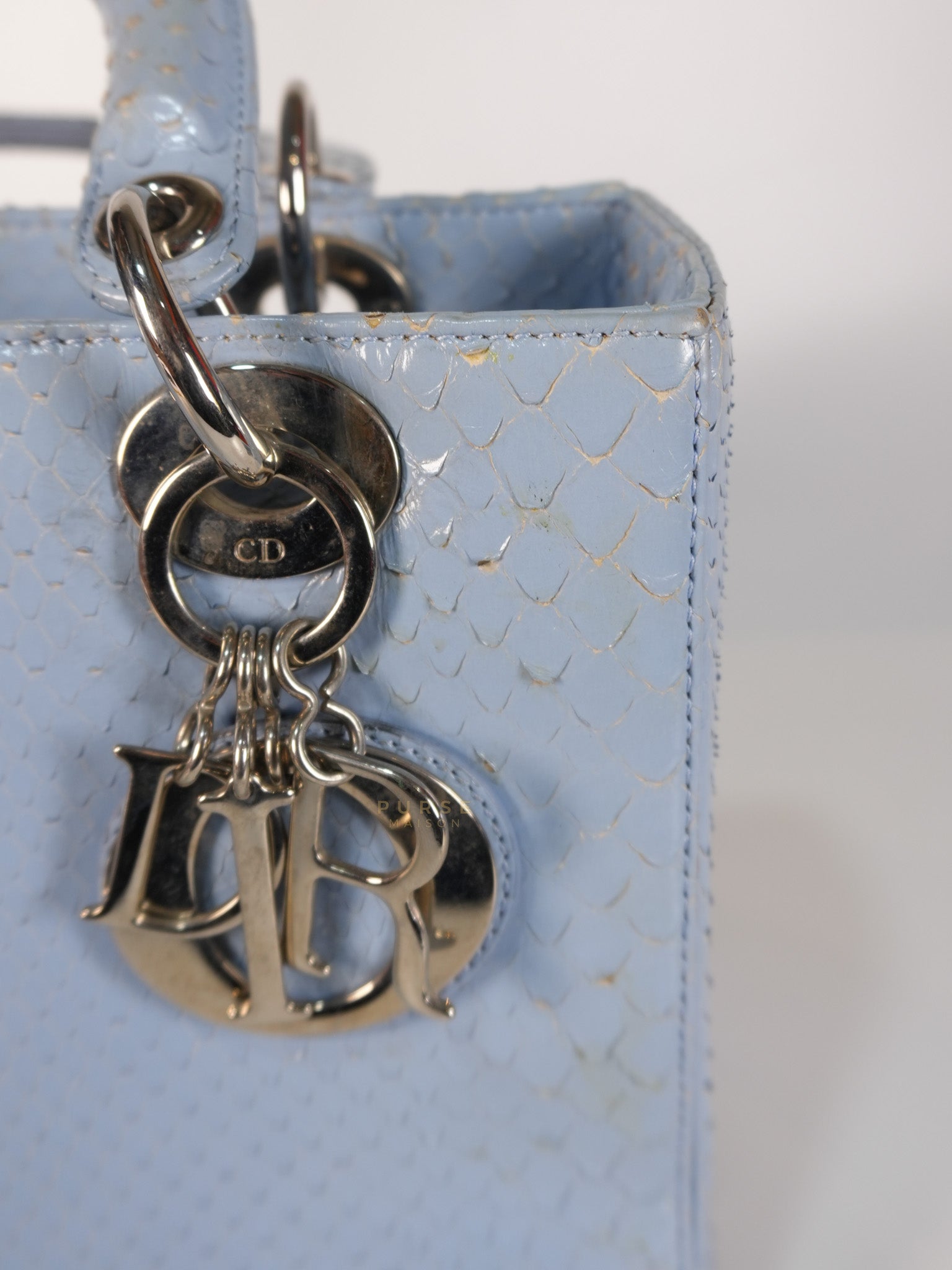 Lady Dior Python Small in Sky Blue Silver Hardware | Purse Maison Luxury Bags Shop