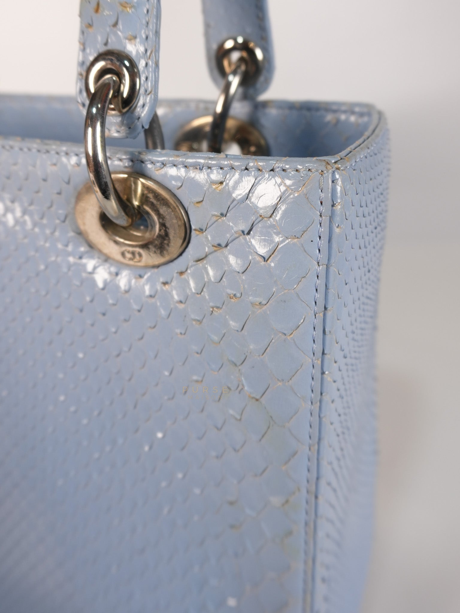 Lady Dior Python Small in Sky Blue Silver Hardware | Purse Maison Luxury Bags Shop