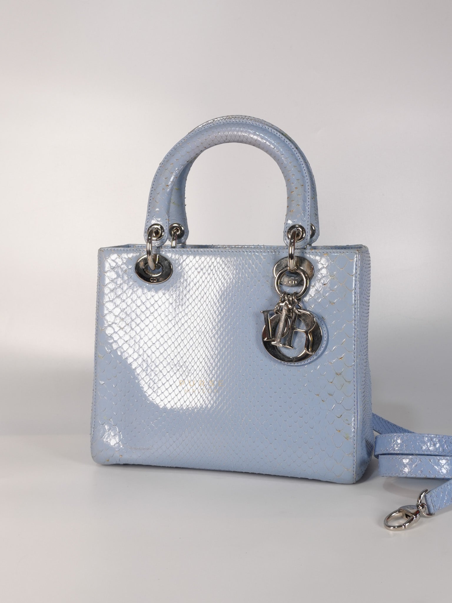 Lady Dior Python Small in Sky Blue Silver Hardware | Purse Maison Luxury Bags Shop