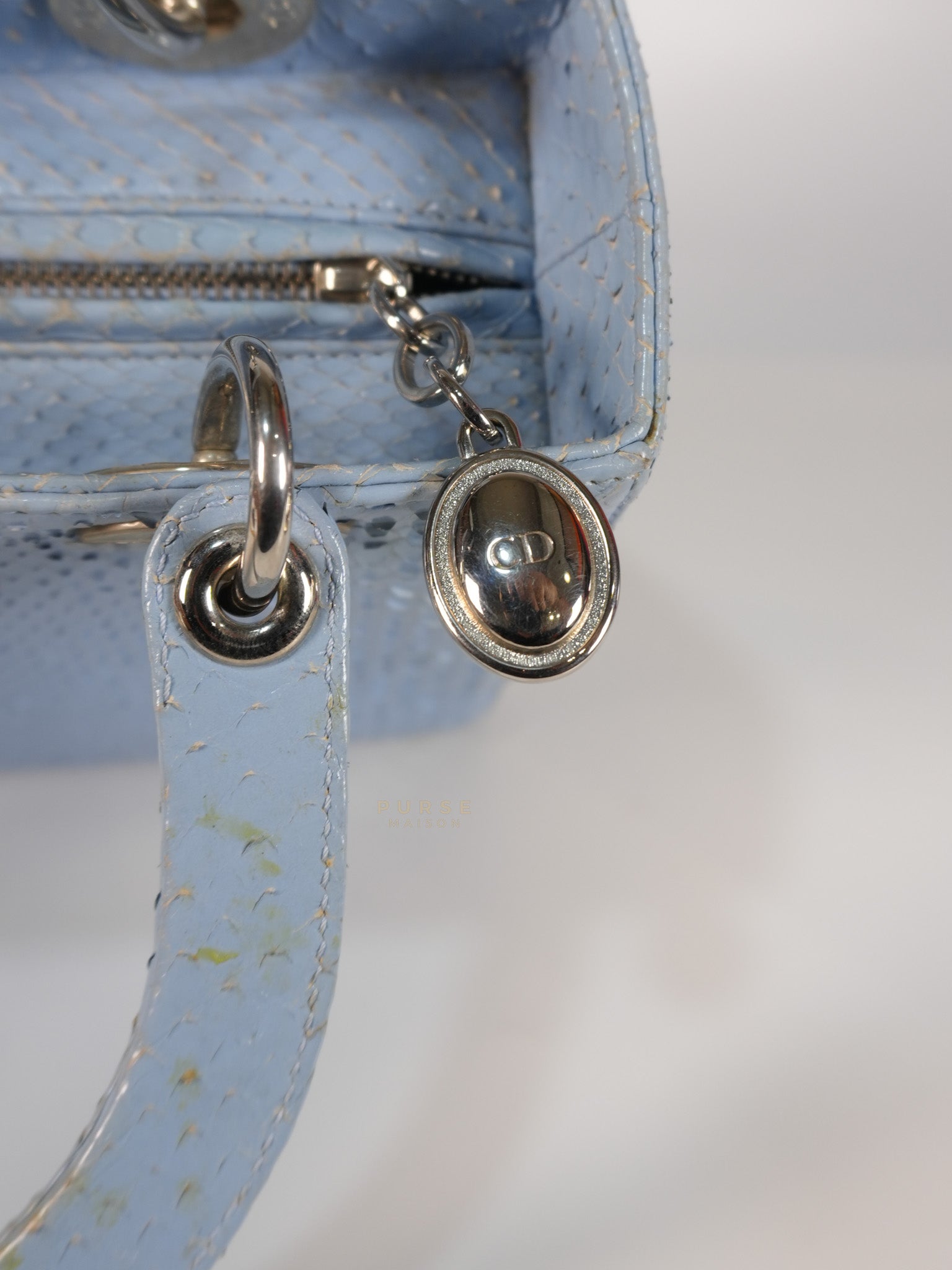 Lady Dior Python Small in Sky Blue Silver Hardware | Purse Maison Luxury Bags Shop
