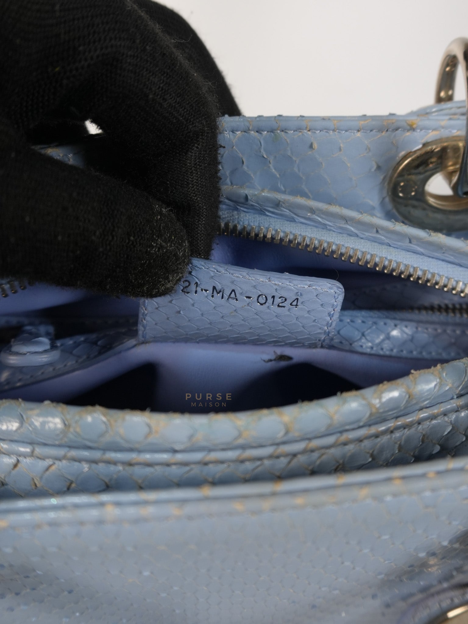 Lady Dior Python Small in Sky Blue Silver Hardware | Purse Maison Luxury Bags Shop