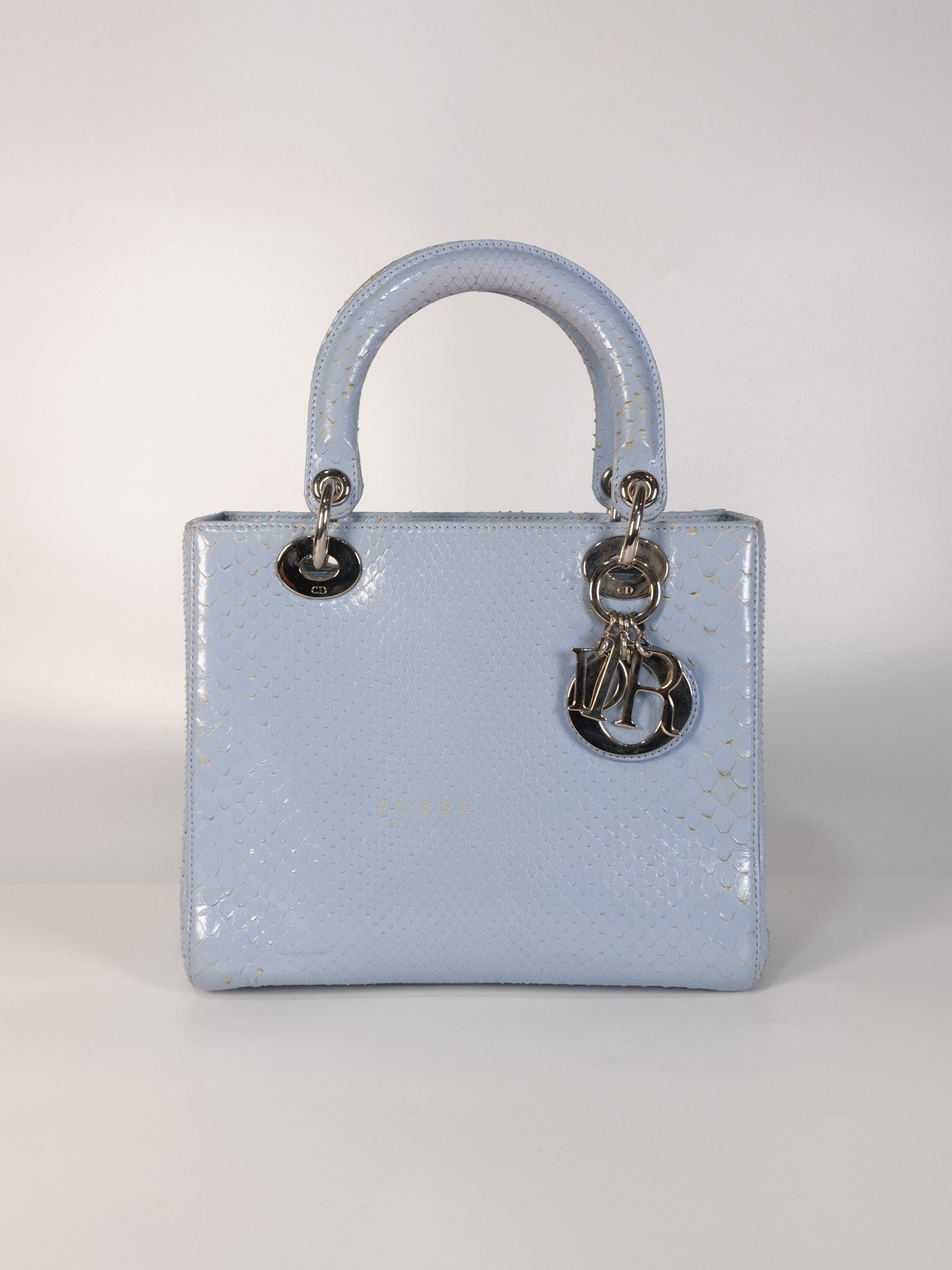 Lady Dior Python Small in Sky Blue Silver Hardware | Purse Maison Luxury Bags Shop