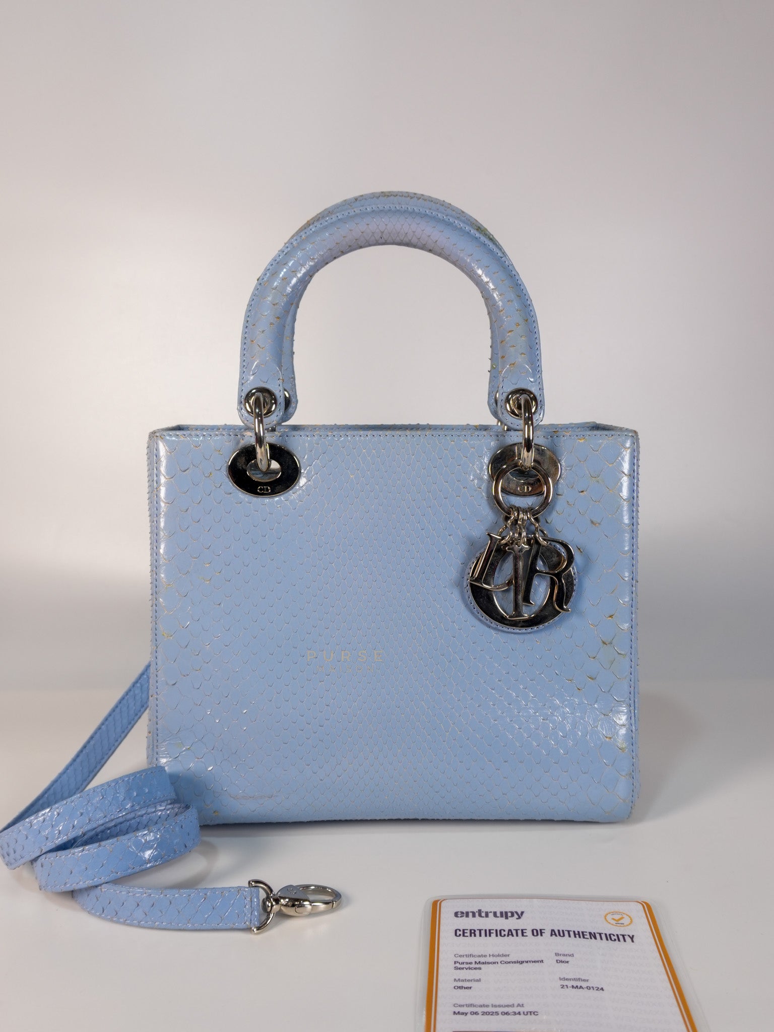 Lady Dior Python Small in Sky Blue Silver Hardware | Purse Maison Luxury Bags Shop