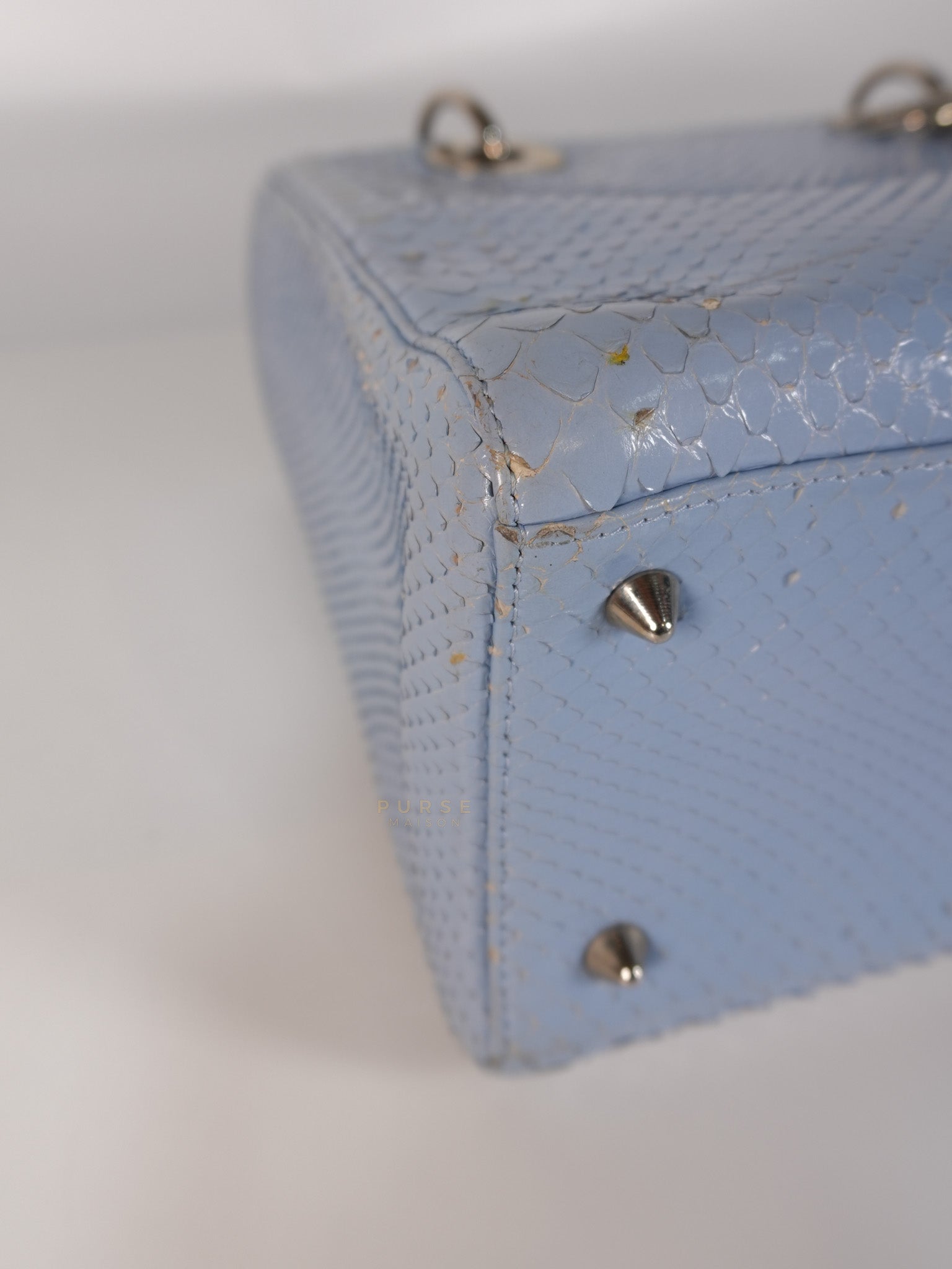 Lady Dior Python Small in Sky Blue Silver Hardware | Purse Maison Luxury Bags Shop