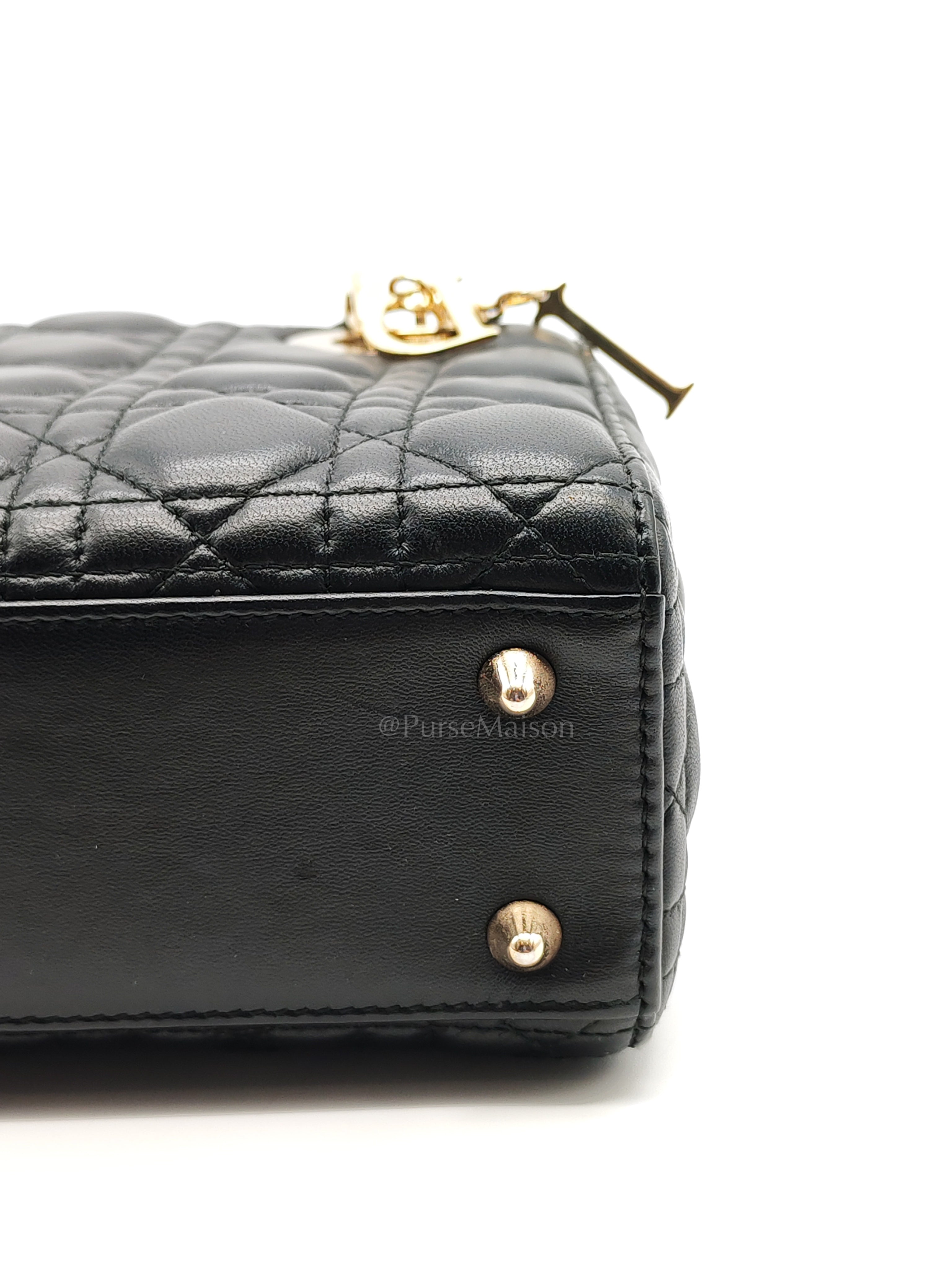 Lady Dior Small in Black Quilted Cannage Lambskin Leather & Gold Hardware | Purse Maison Luxury Bags Shop