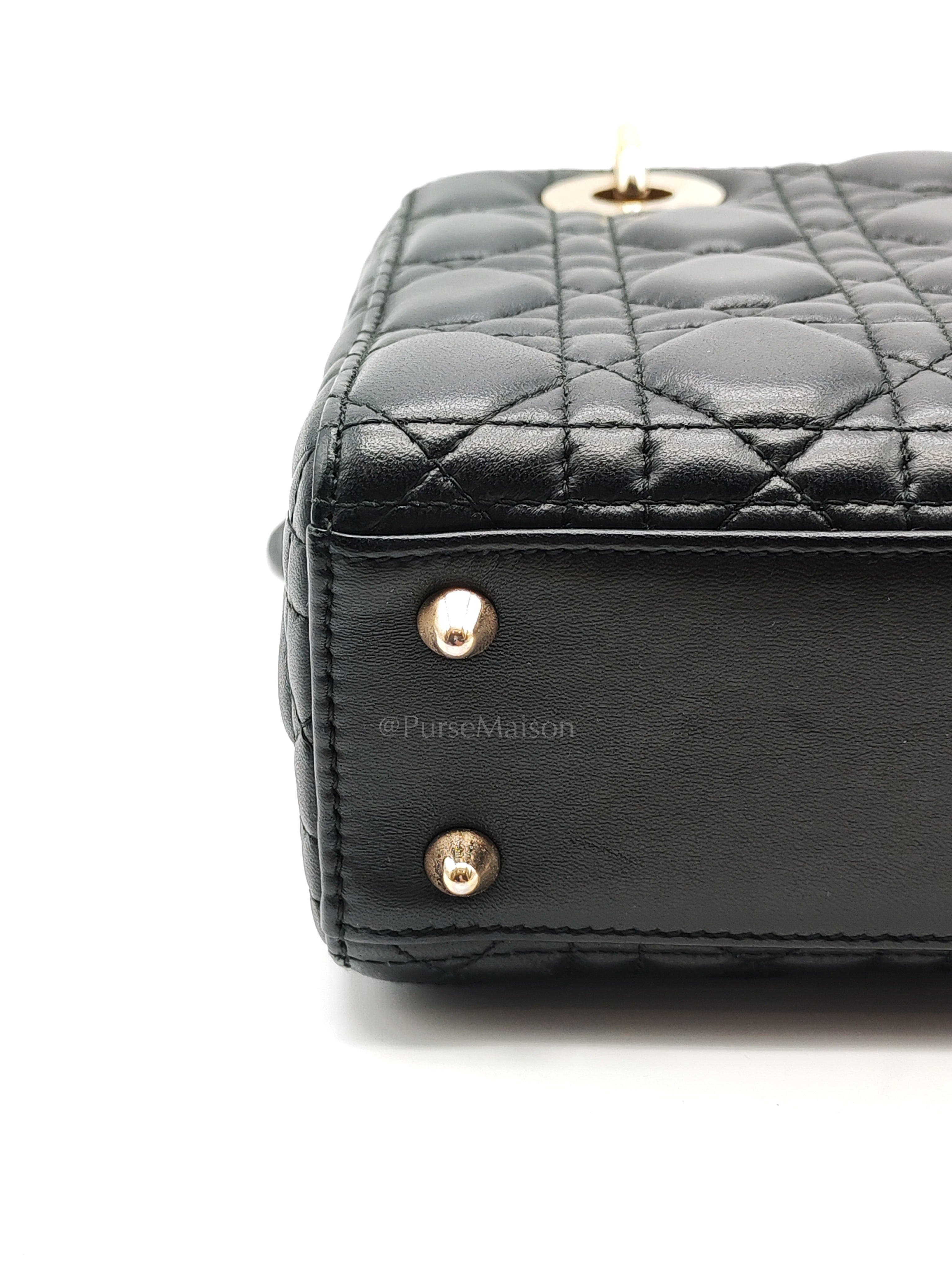 Lady Dior Small in Black Quilted Cannage Lambskin Leather & Gold Hardware | Purse Maison Luxury Bags Shop