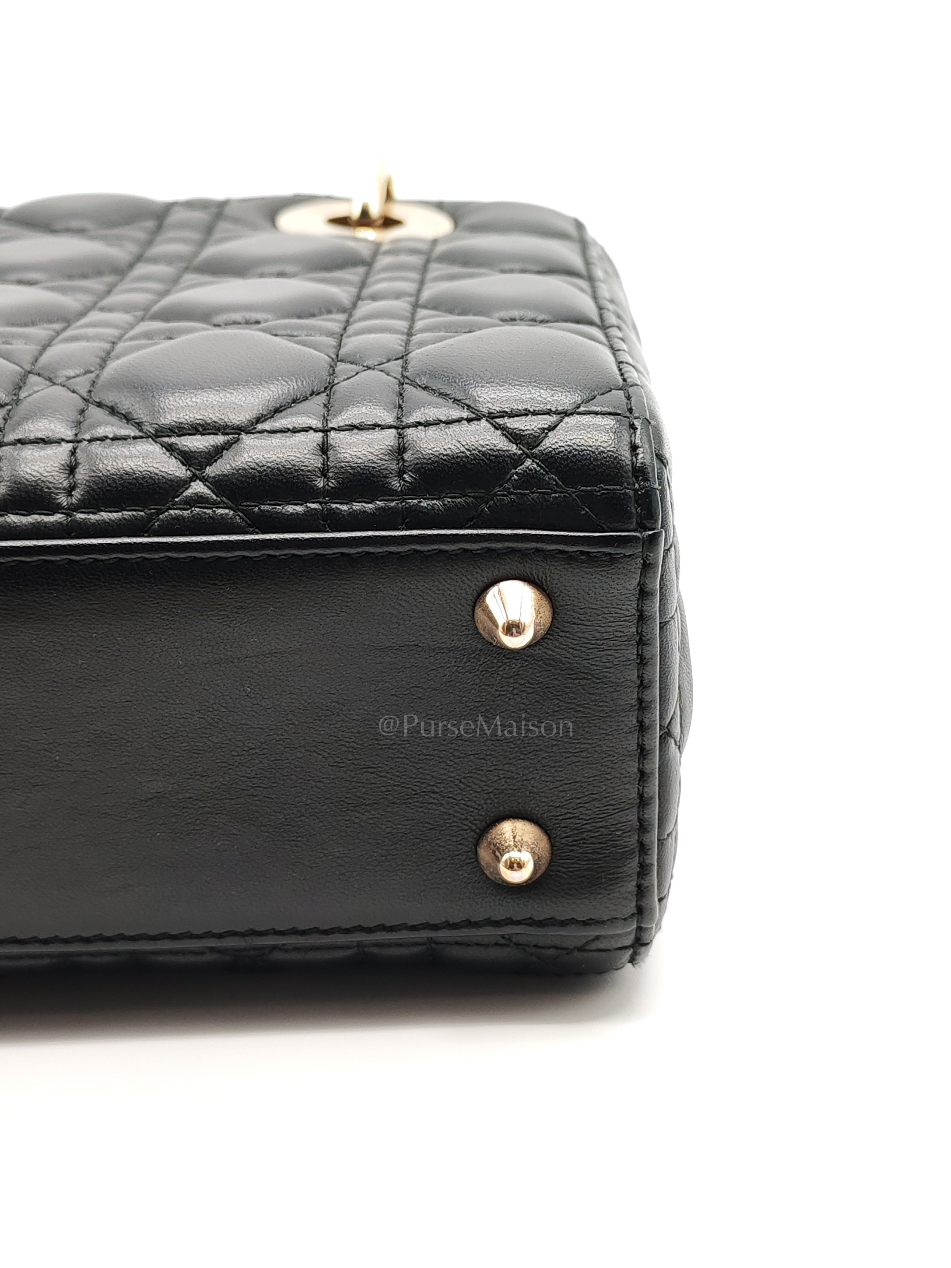 Lady Dior Small in Black Quilted Cannage Lambskin Leather & Gold Hardware | Purse Maison Luxury Bags Shop
