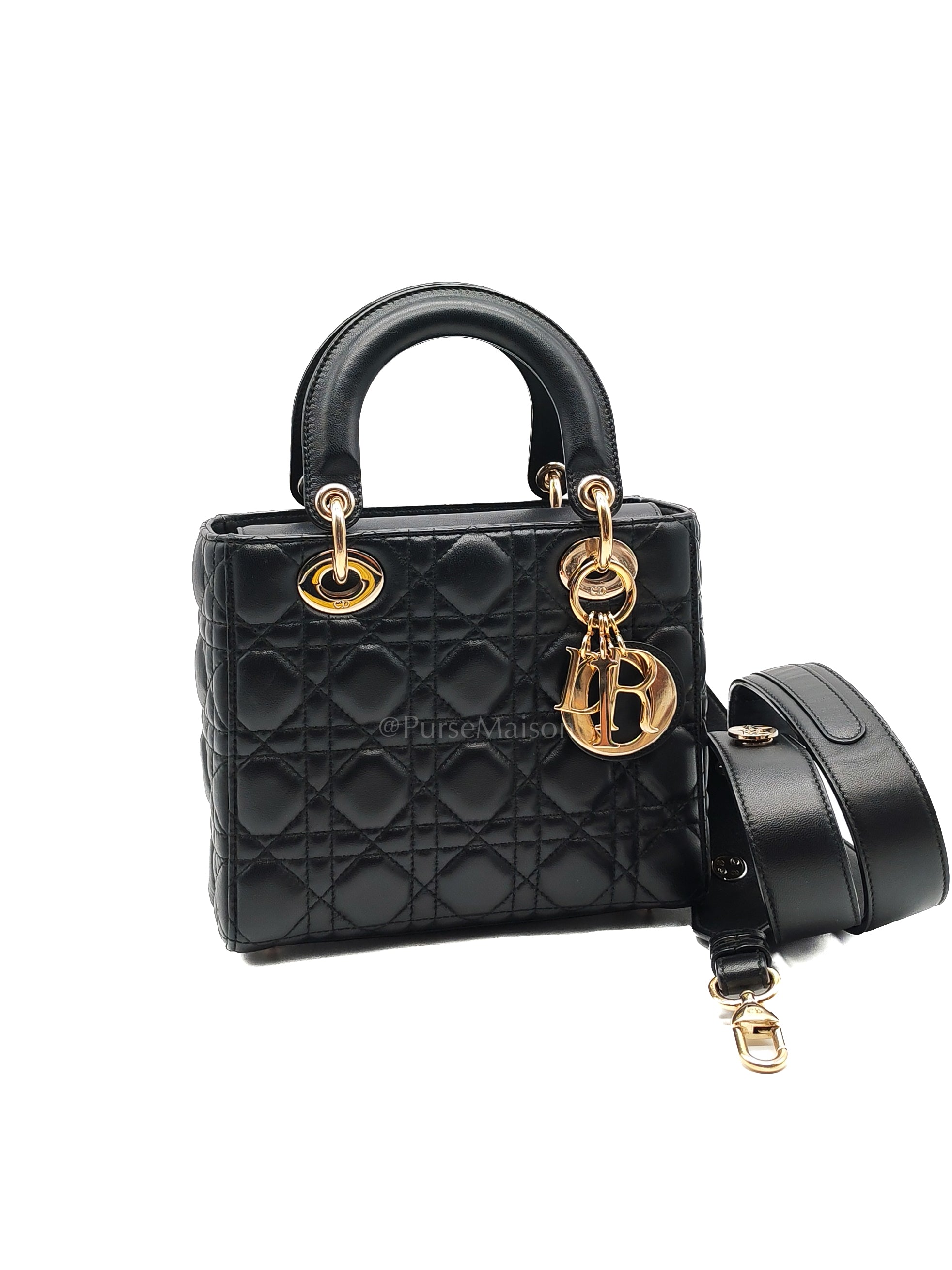 Lady Dior Small in Black Quilted Cannage Lambskin Leather & Gold Hardware | Purse Maison Luxury Bags Shop