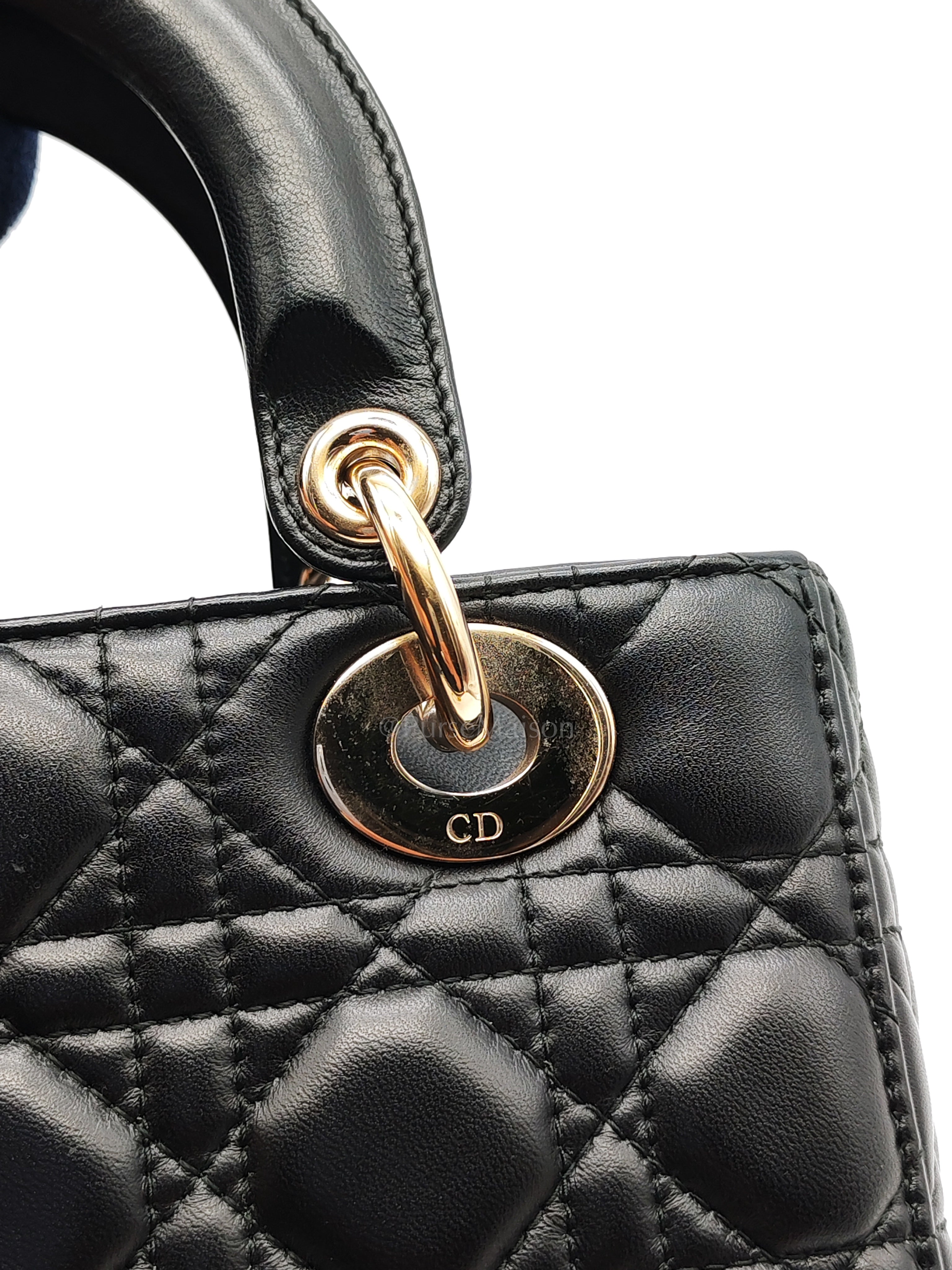 Lady Dior Small in Black Quilted Cannage Lambskin Leather & Gold Hardware | Purse Maison Luxury Bags Shop