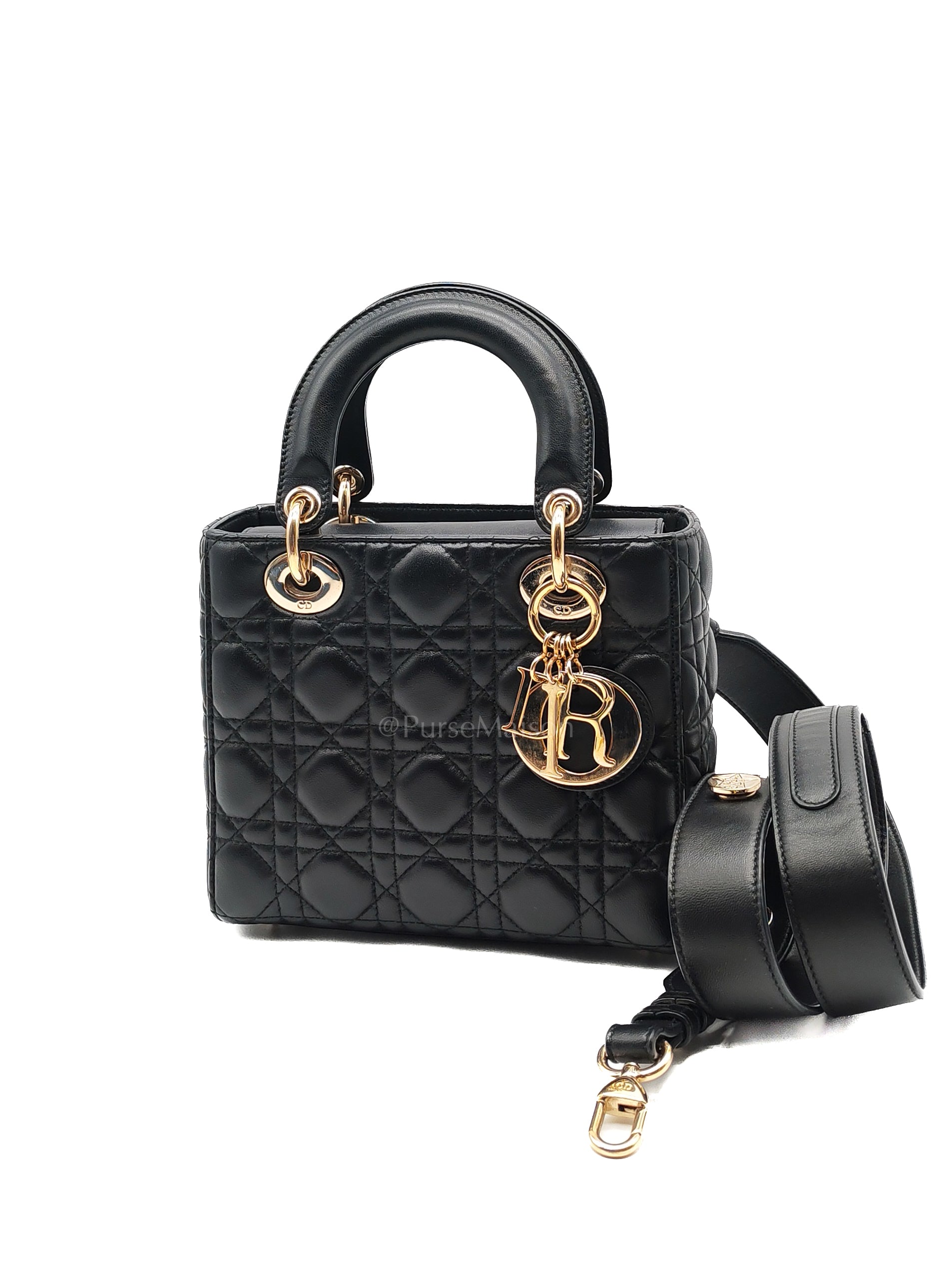 Lady Dior Small in Black Quilted Cannage Lambskin Leather & Gold Hardware | Purse Maison Luxury Bags Shop
