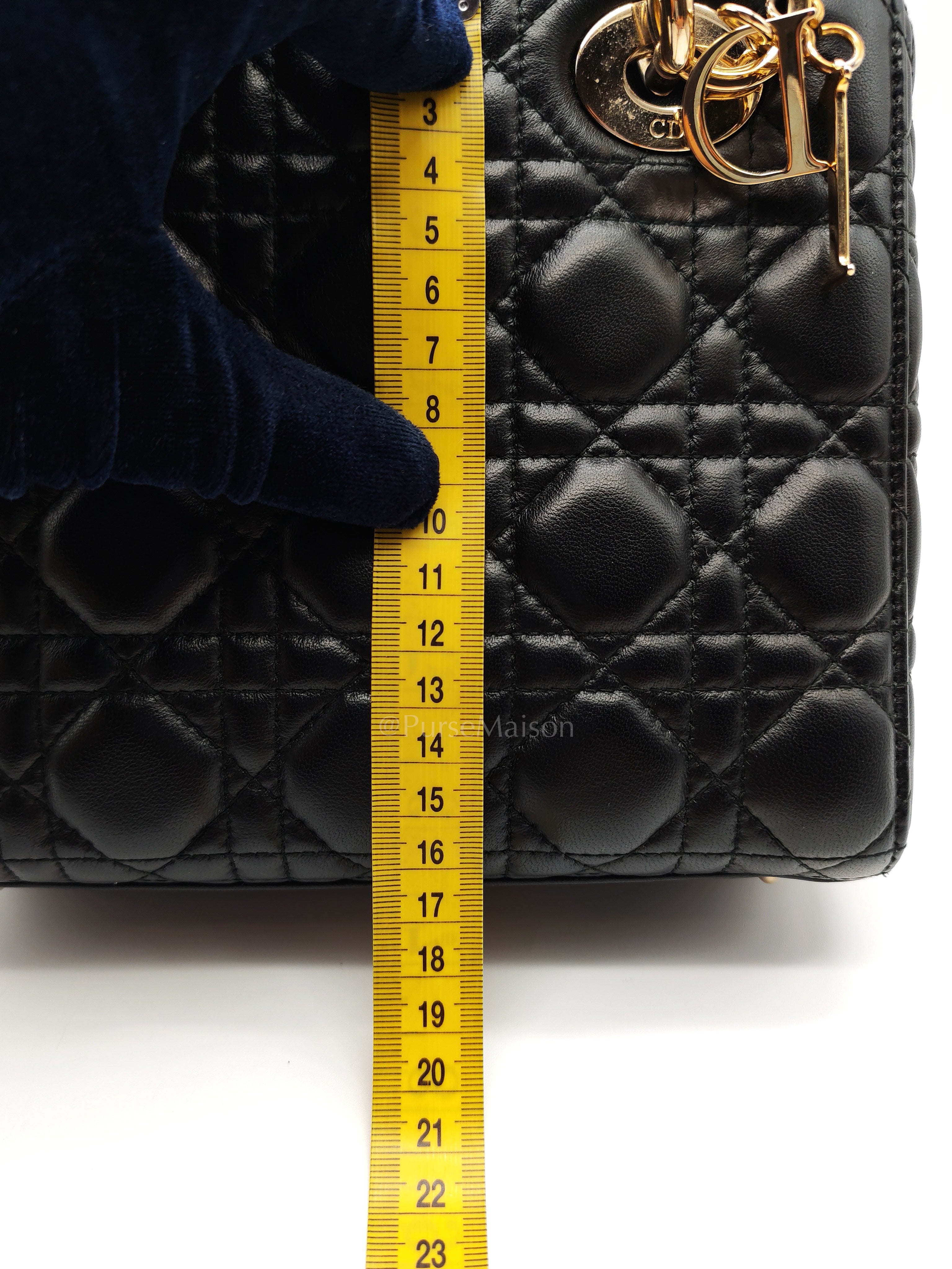 Lady Dior Small in Black Quilted Cannage Lambskin Leather & Gold Hardware | Purse Maison Luxury Bags Shop