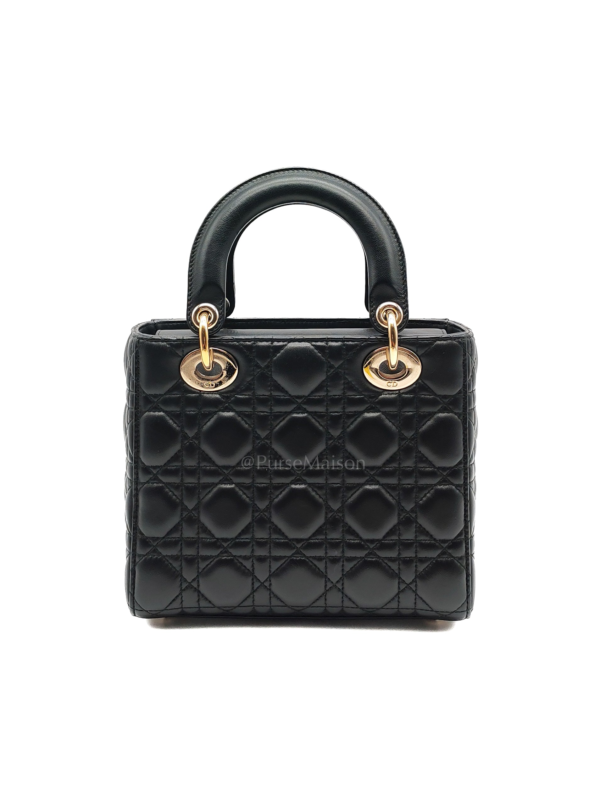 Lady Dior Small in Black Quilted Cannage Lambskin Leather & Gold Hardware | Purse Maison Luxury Bags Shop