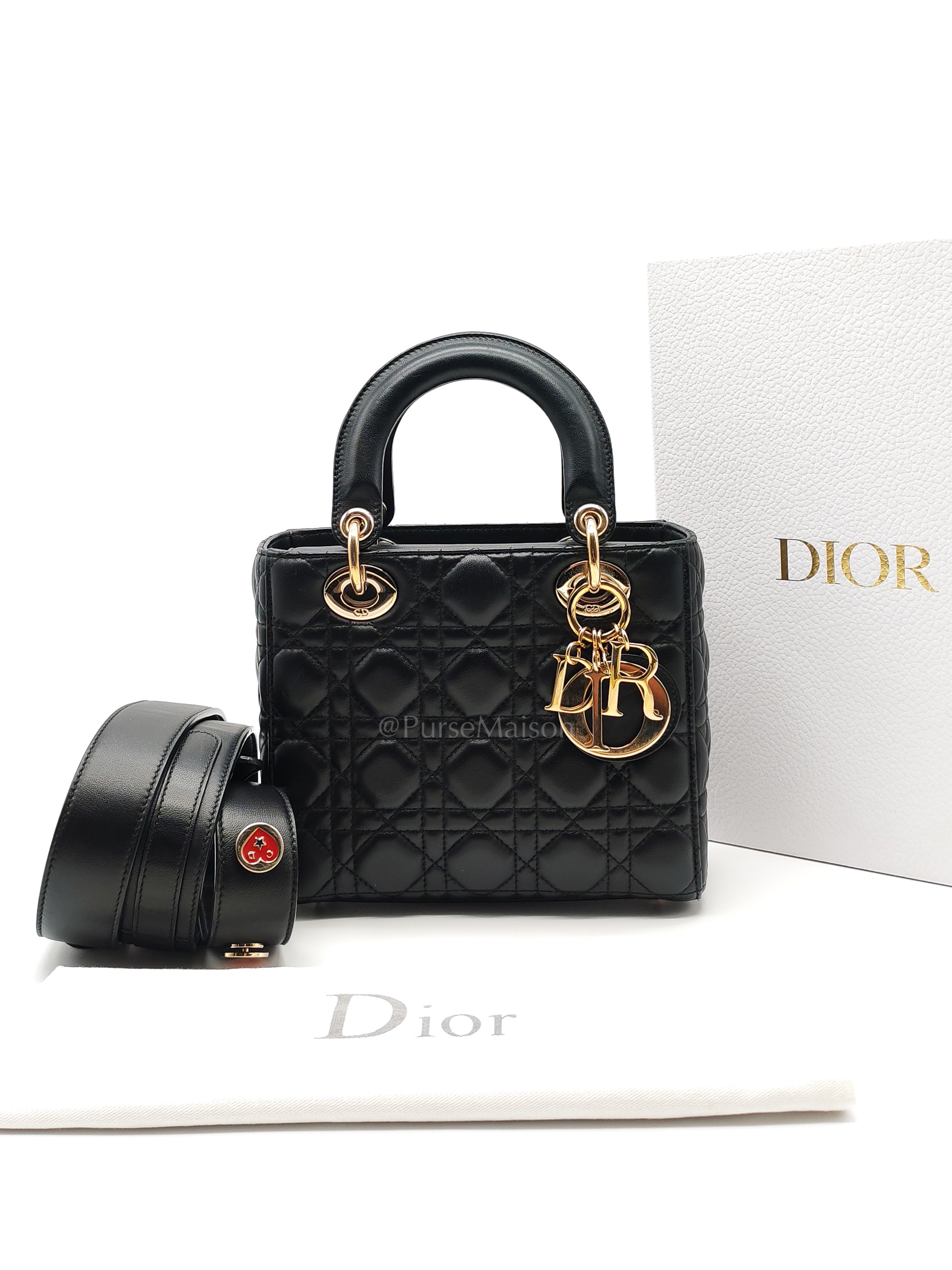 Lady Dior Small in Black Quilted Cannage Lambskin Leather & Gold Hardware | Purse Maison Luxury Bags Shop