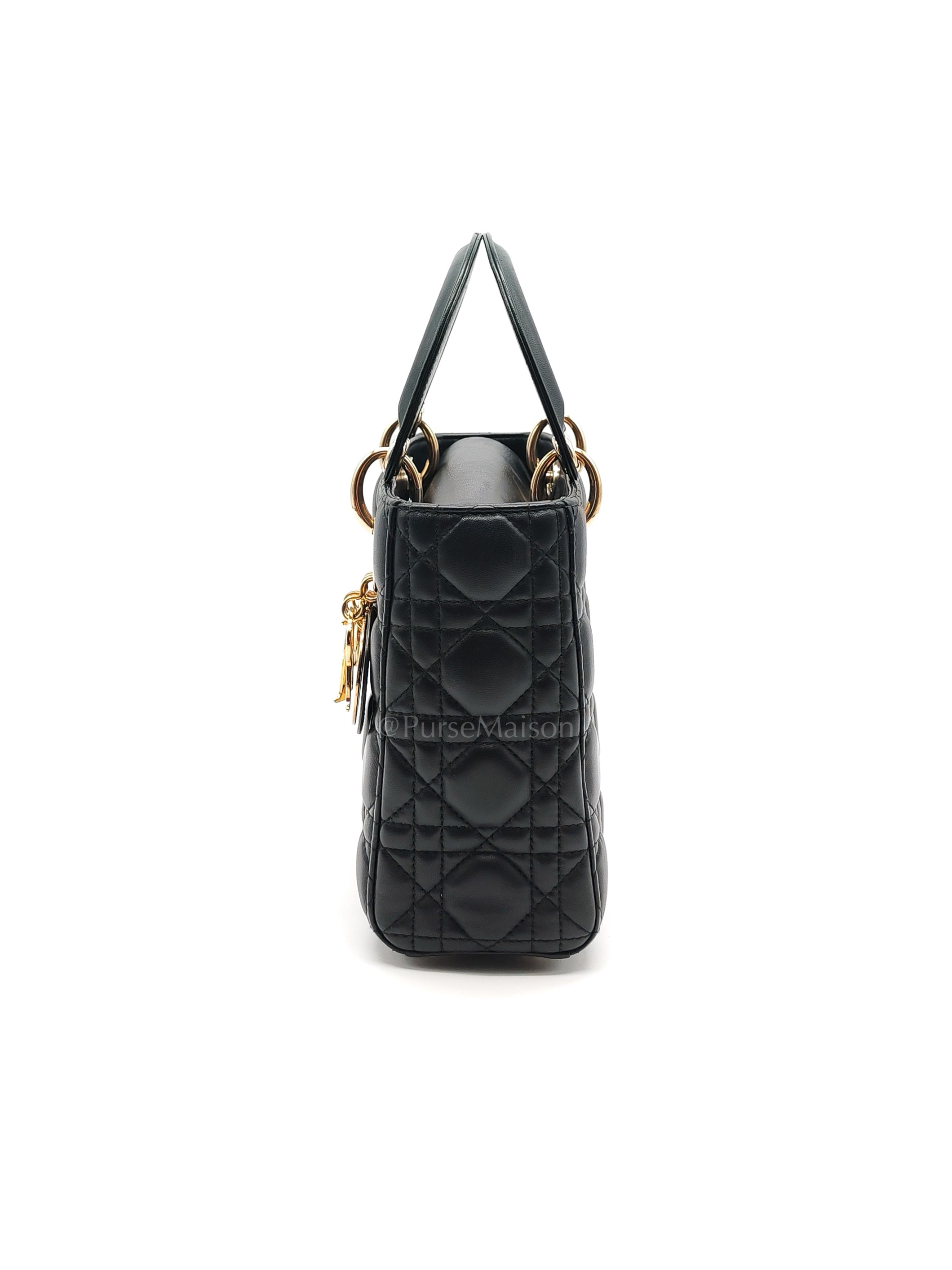 Lady Dior Small in Black Quilted Cannage Lambskin Leather & Gold Hardware | Purse Maison Luxury Bags Shop