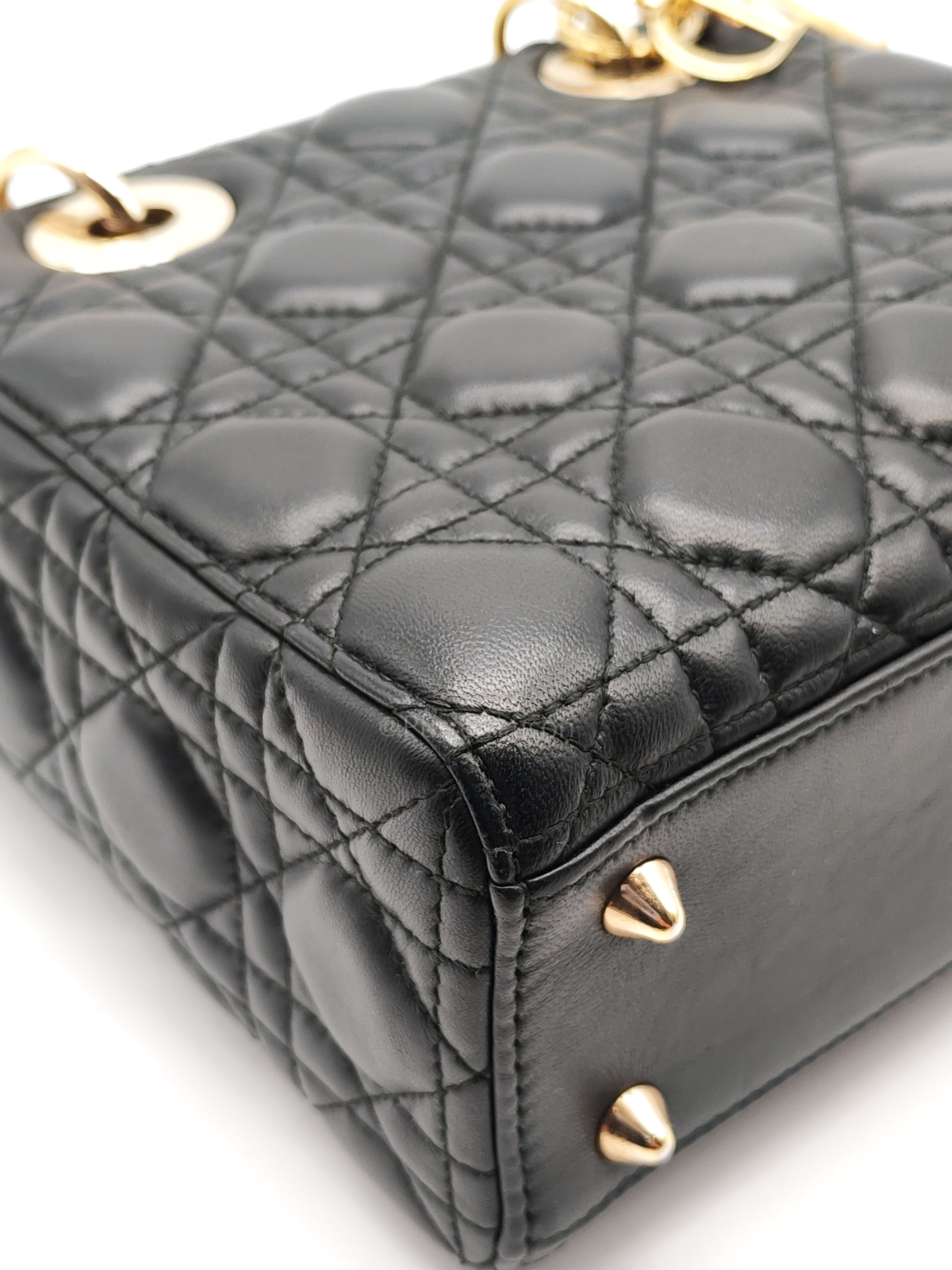 Lady Dior Small in Black Quilted Cannage Lambskin Leather & Gold Hardware | Purse Maison Luxury Bags Shop