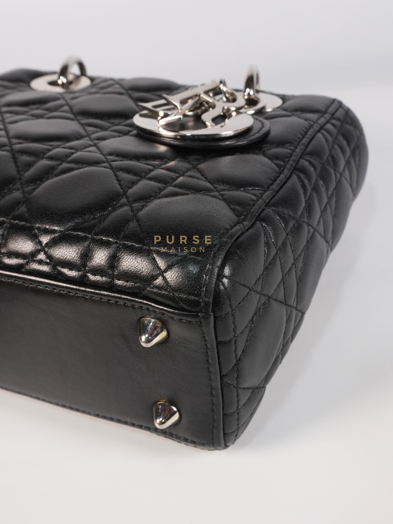 Lady Dior Small Lucky Badges in Black Lambskin Leather and Silver Hardware | Purse Maison Luxury Bags Shop