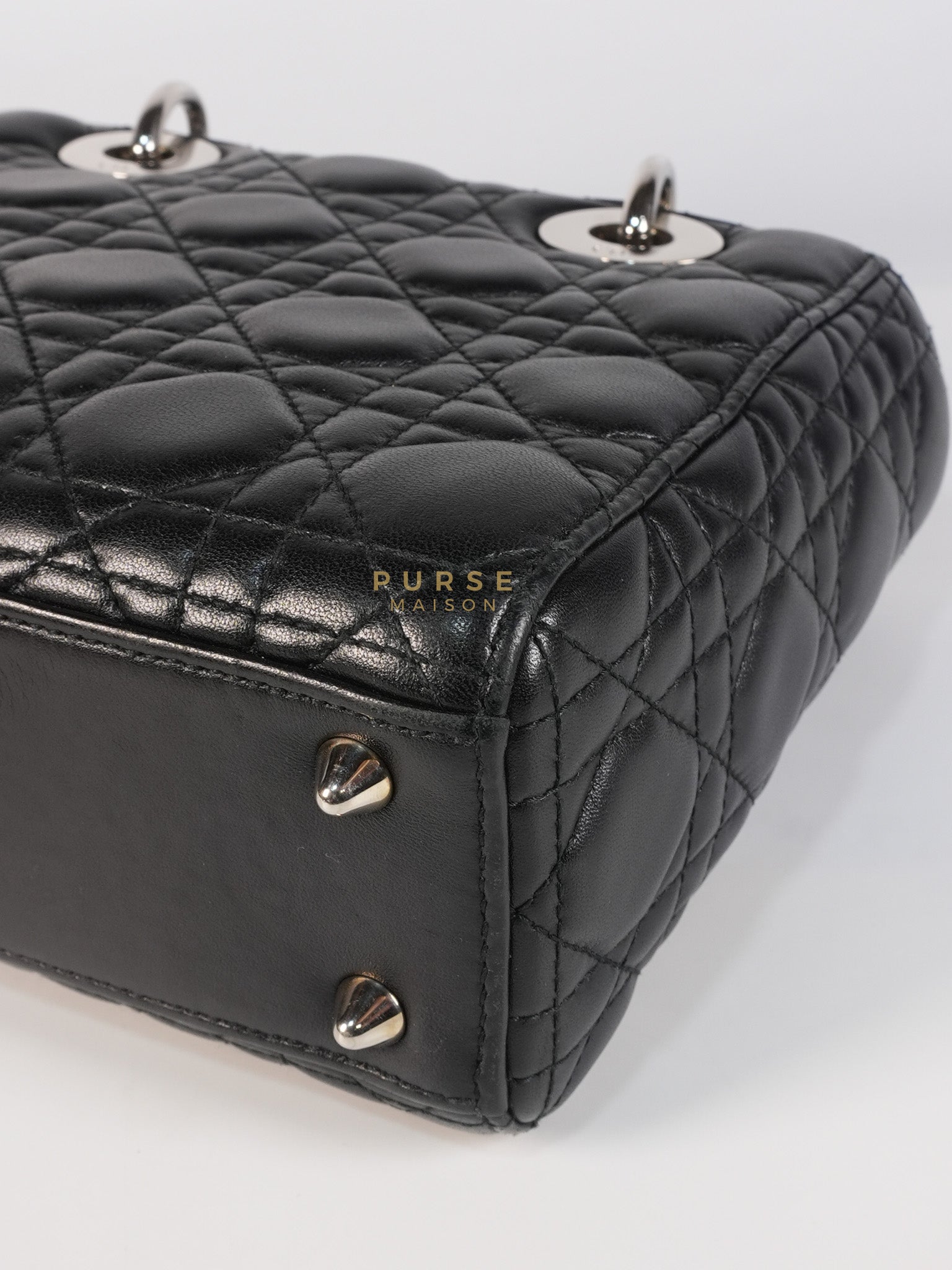 Lady Dior Small Lucky Badges in Black Lambskin Leather and Silver Hardware | Purse Maison Luxury Bags Shop