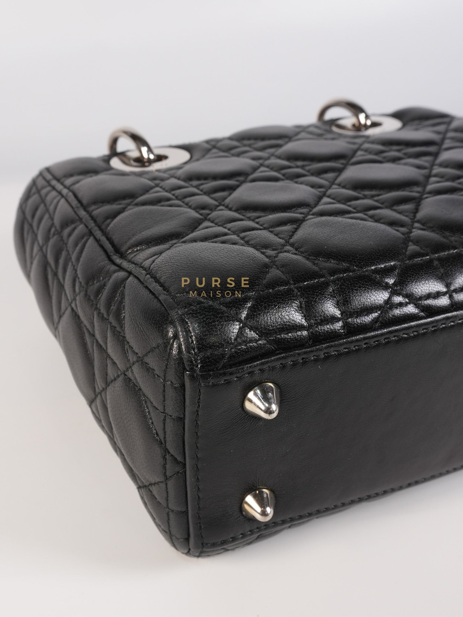 Lady Dior Small Lucky Badges in Black Lambskin Leather and Silver Hardware | Purse Maison Luxury Bags Shop