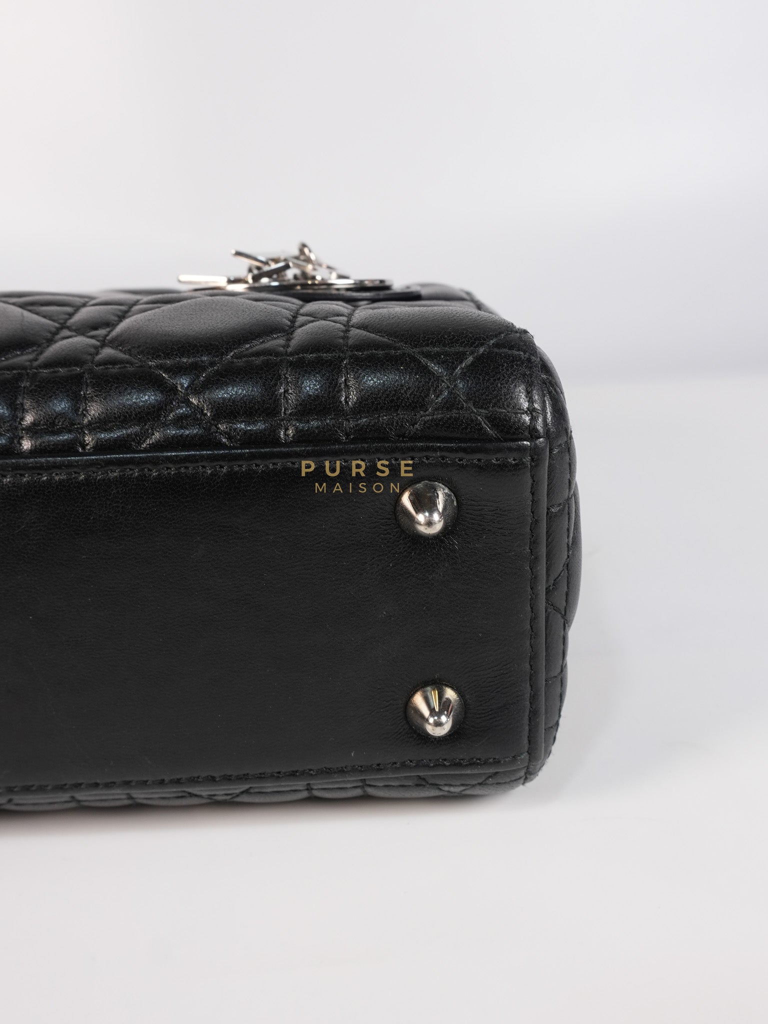 Lady Dior Small Lucky Badges in Black Lambskin Leather and Silver Hardware | Purse Maison Luxury Bags Shop