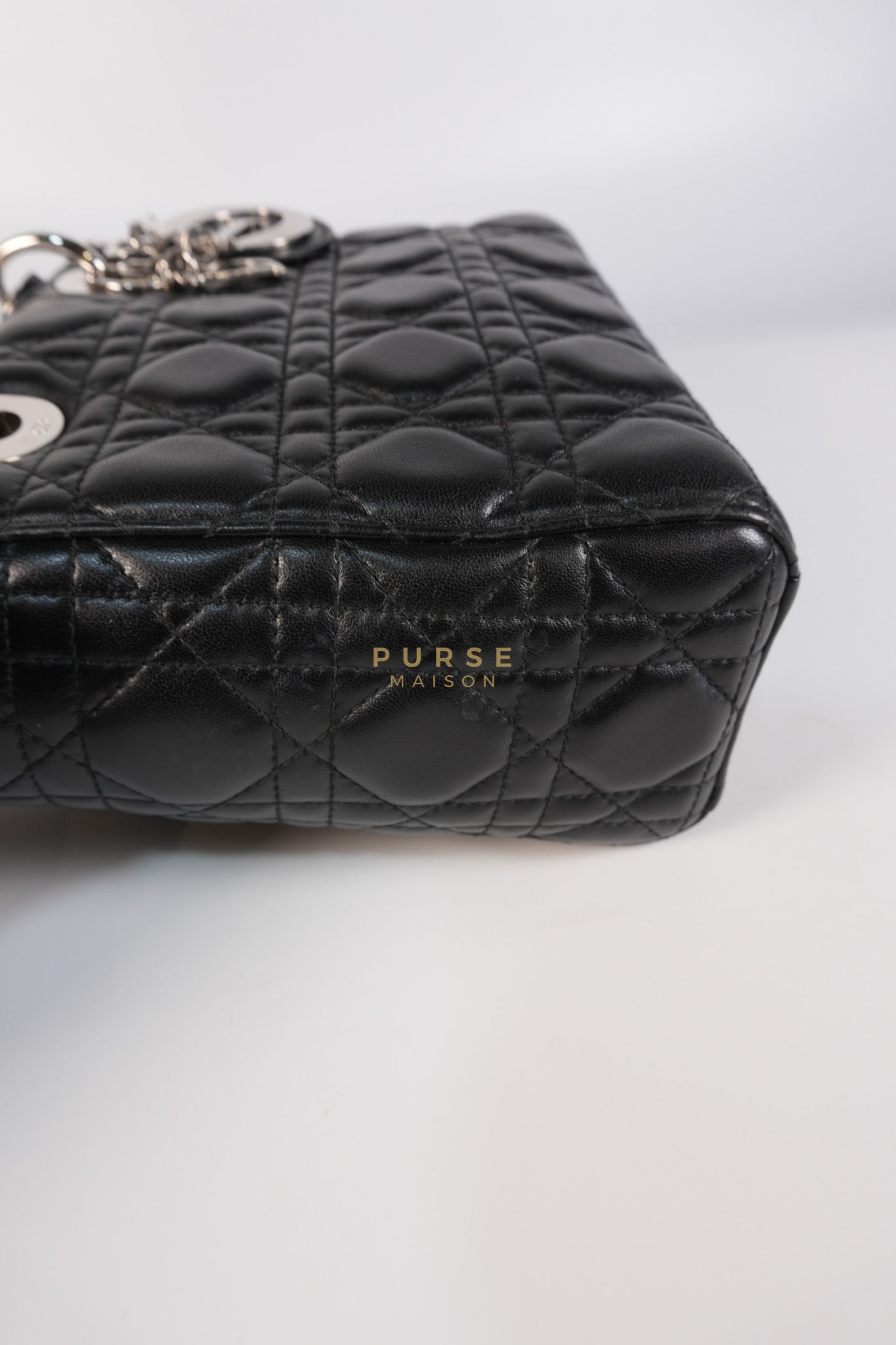 Lady Dior Small Lucky Badges in Black Lambskin Leather and Silver Hardware | Purse Maison Luxury Bags Shop