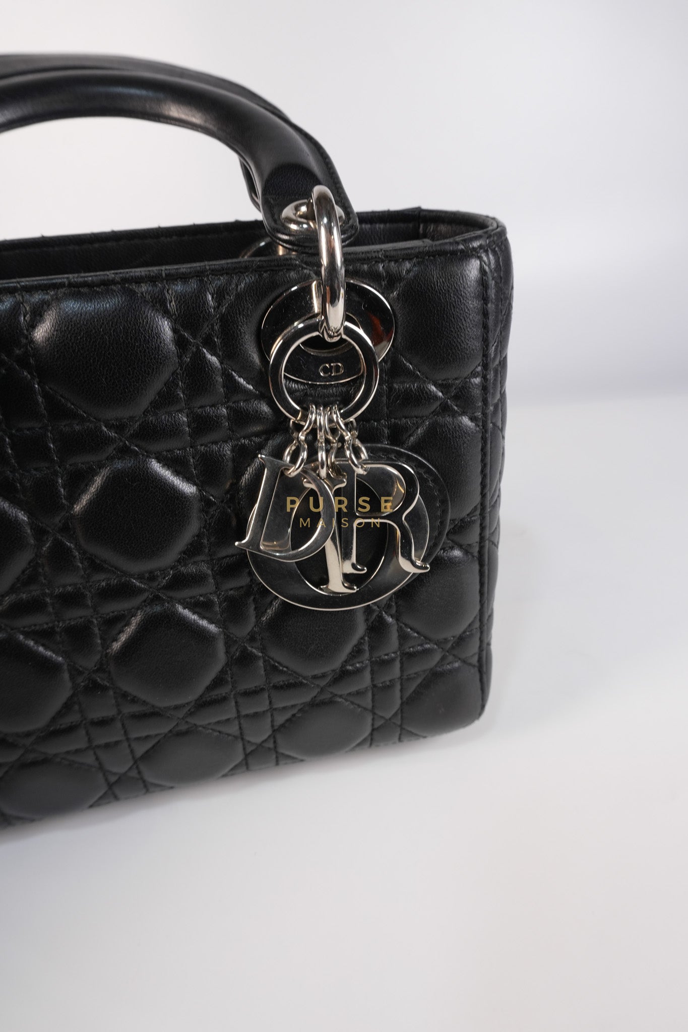 Lady Dior Small Lucky Badges in Black Lambskin Leather and Silver Hardware | Purse Maison Luxury Bags Shop