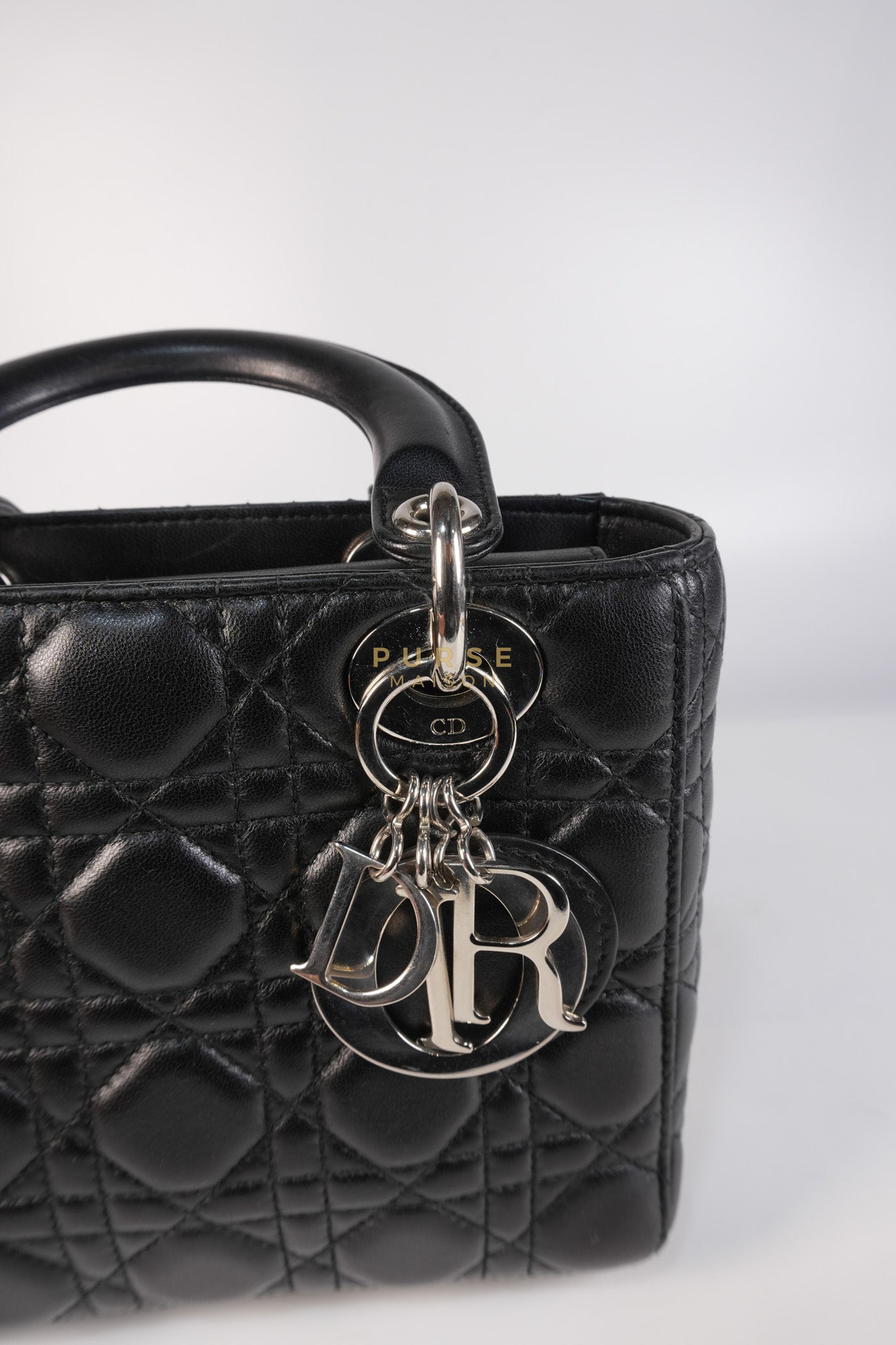 Lady Dior Small Lucky Badges in Black Lambskin Leather and Silver Hardware | Purse Maison Luxury Bags Shop
