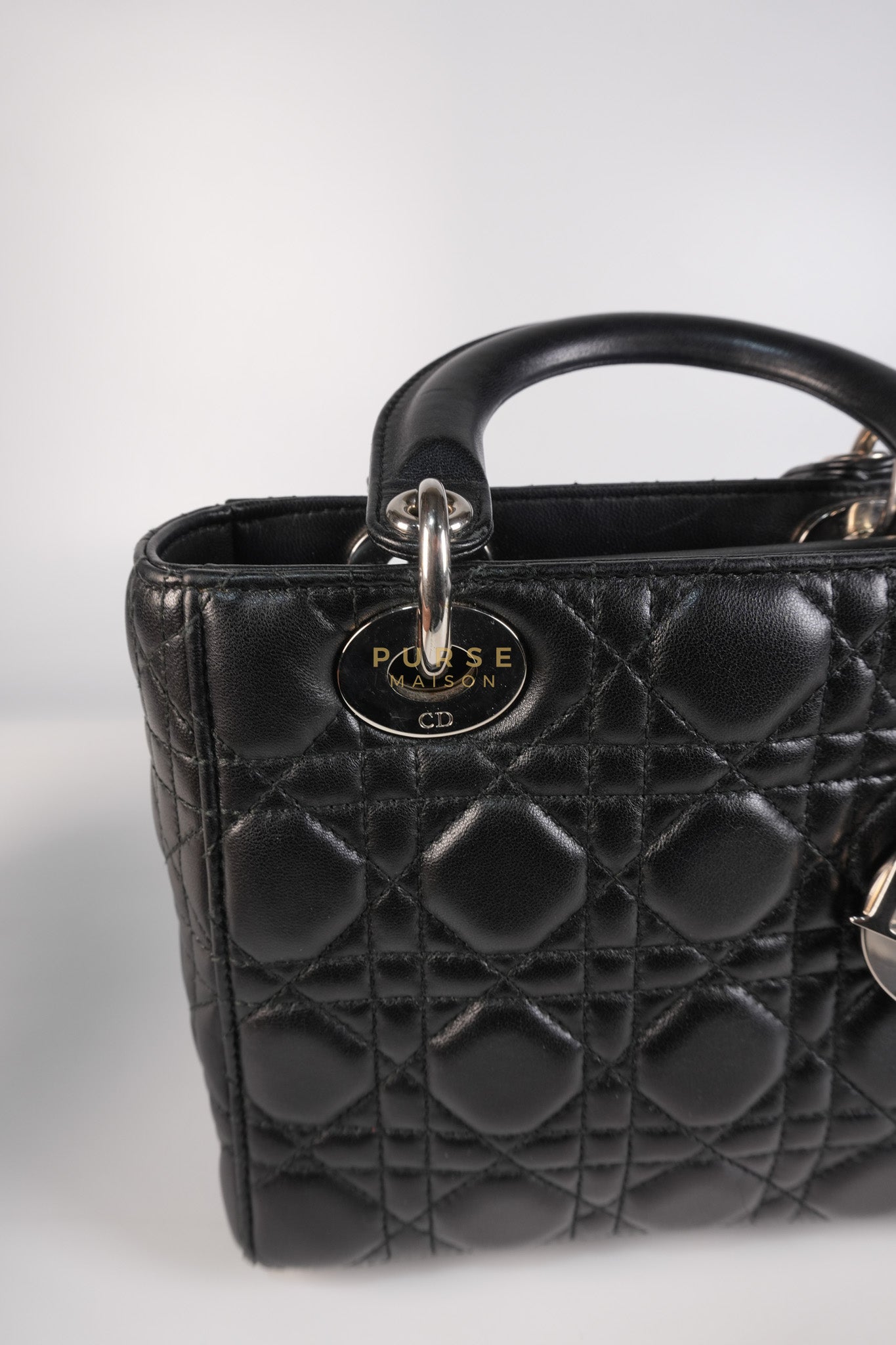 Lady Dior Small Lucky Badges in Black Lambskin Leather and Silver Hardware | Purse Maison Luxury Bags Shop